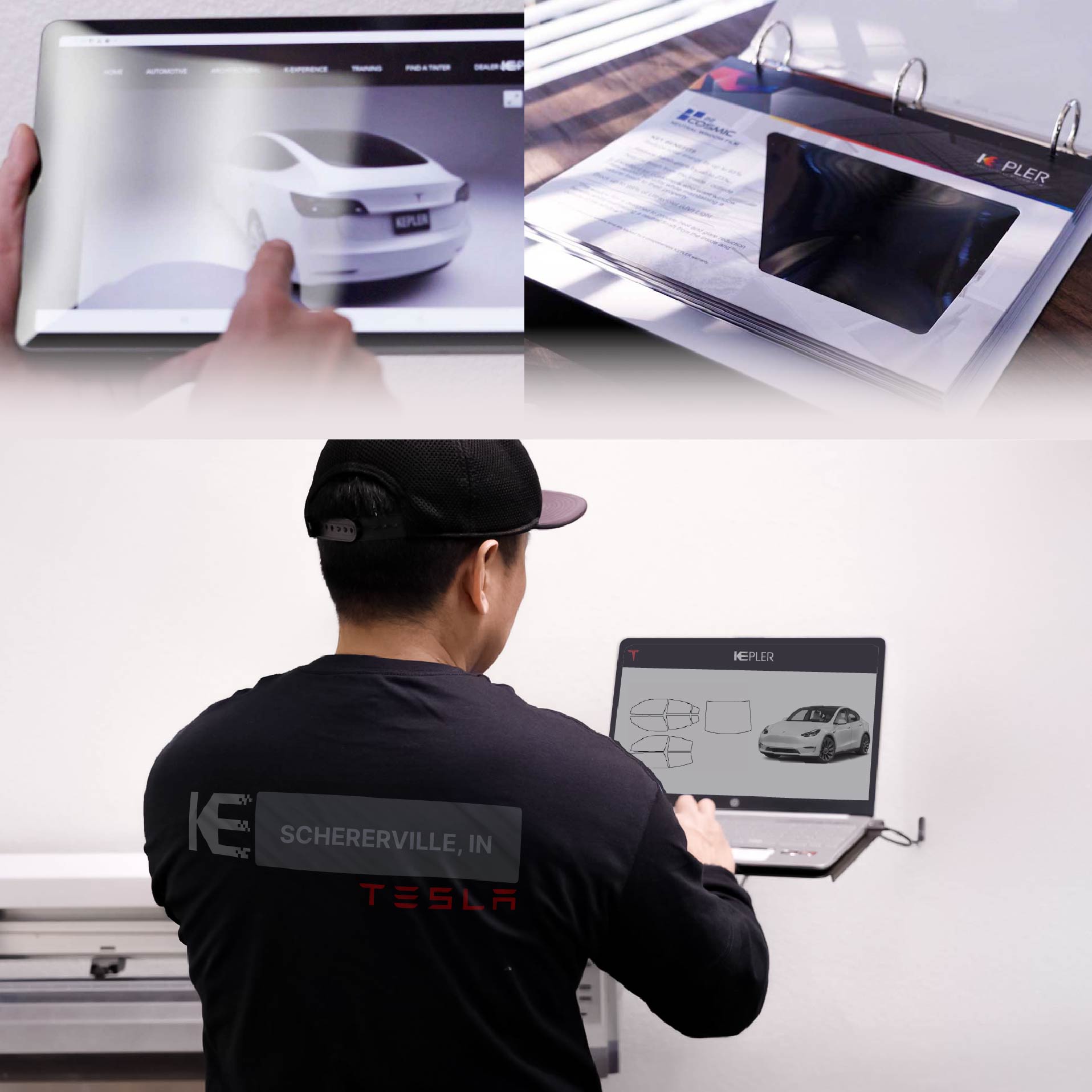Kepler Technician Fitting High-tech Window Tint to Tesla in Schererville