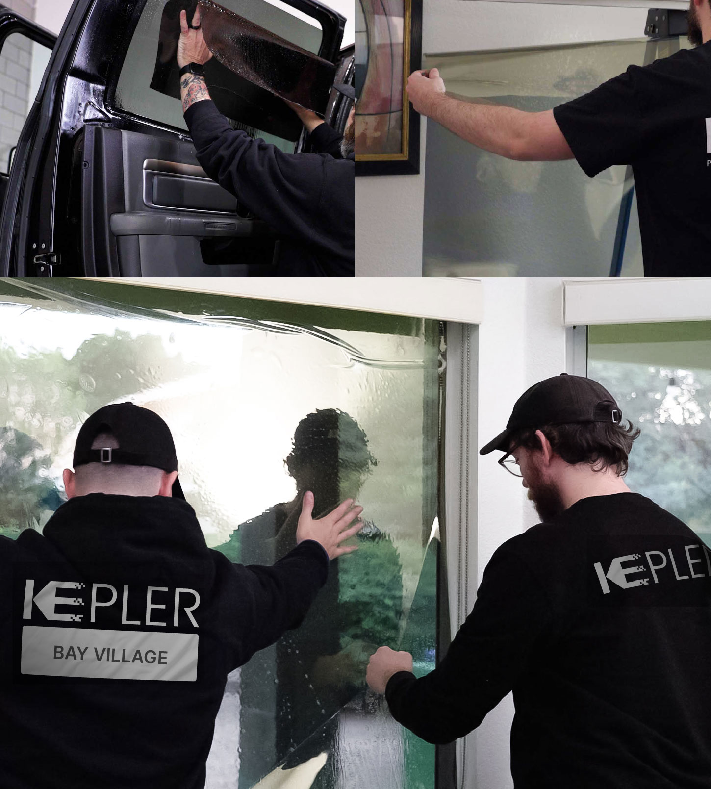 Expert Technician Fitting High-tech Window Tint to Home in Bay Village