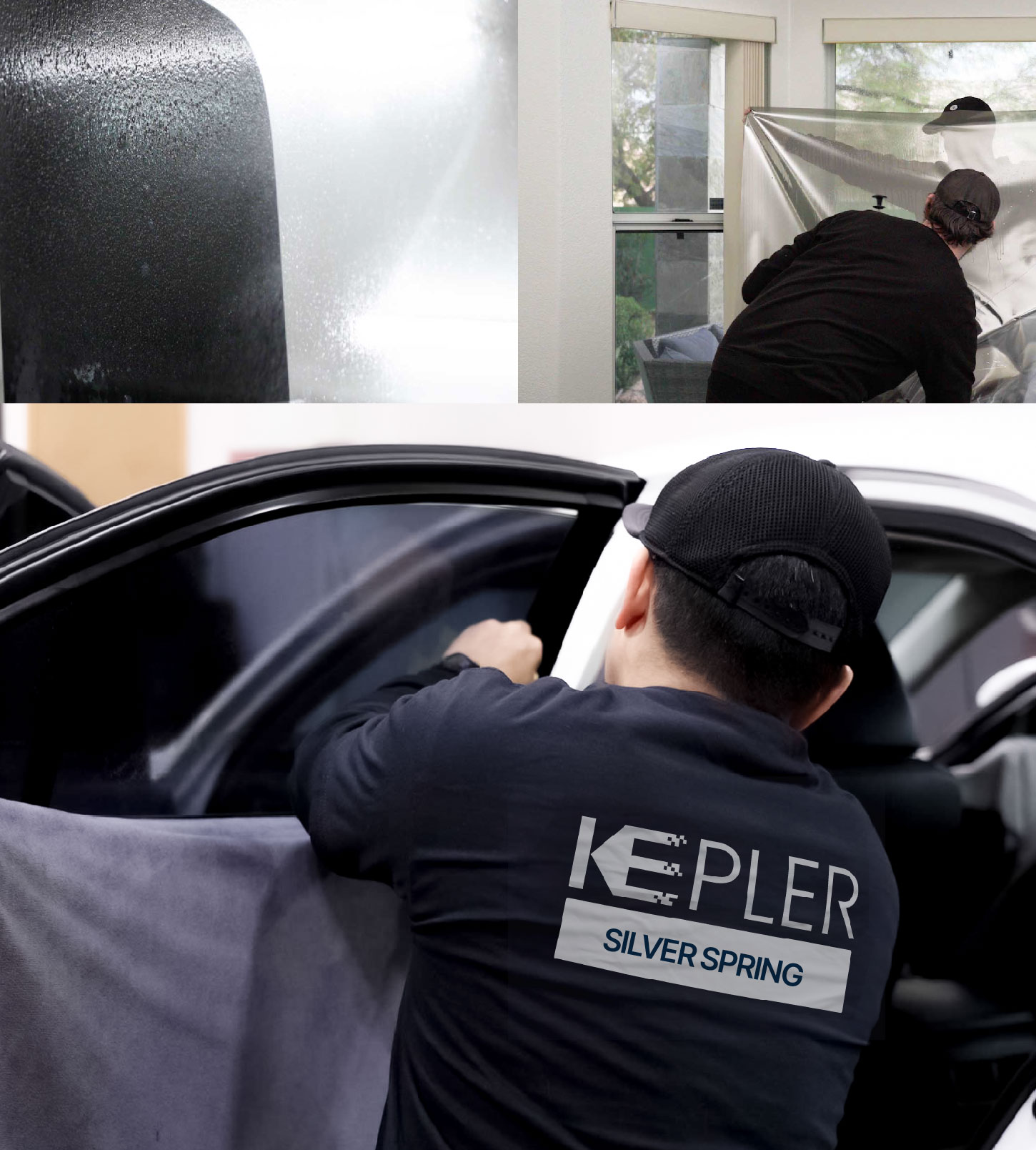 Automotive Window Tinting Expert Applying Film in Silver Spring, Maryland