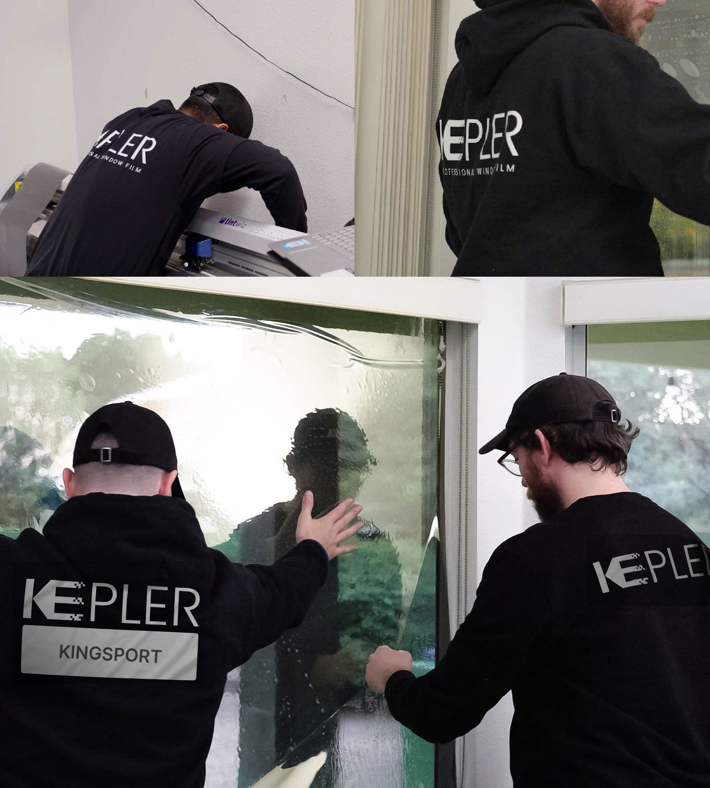 Expert Technician Applying Ceramic Window Tint to Home in Kingsport