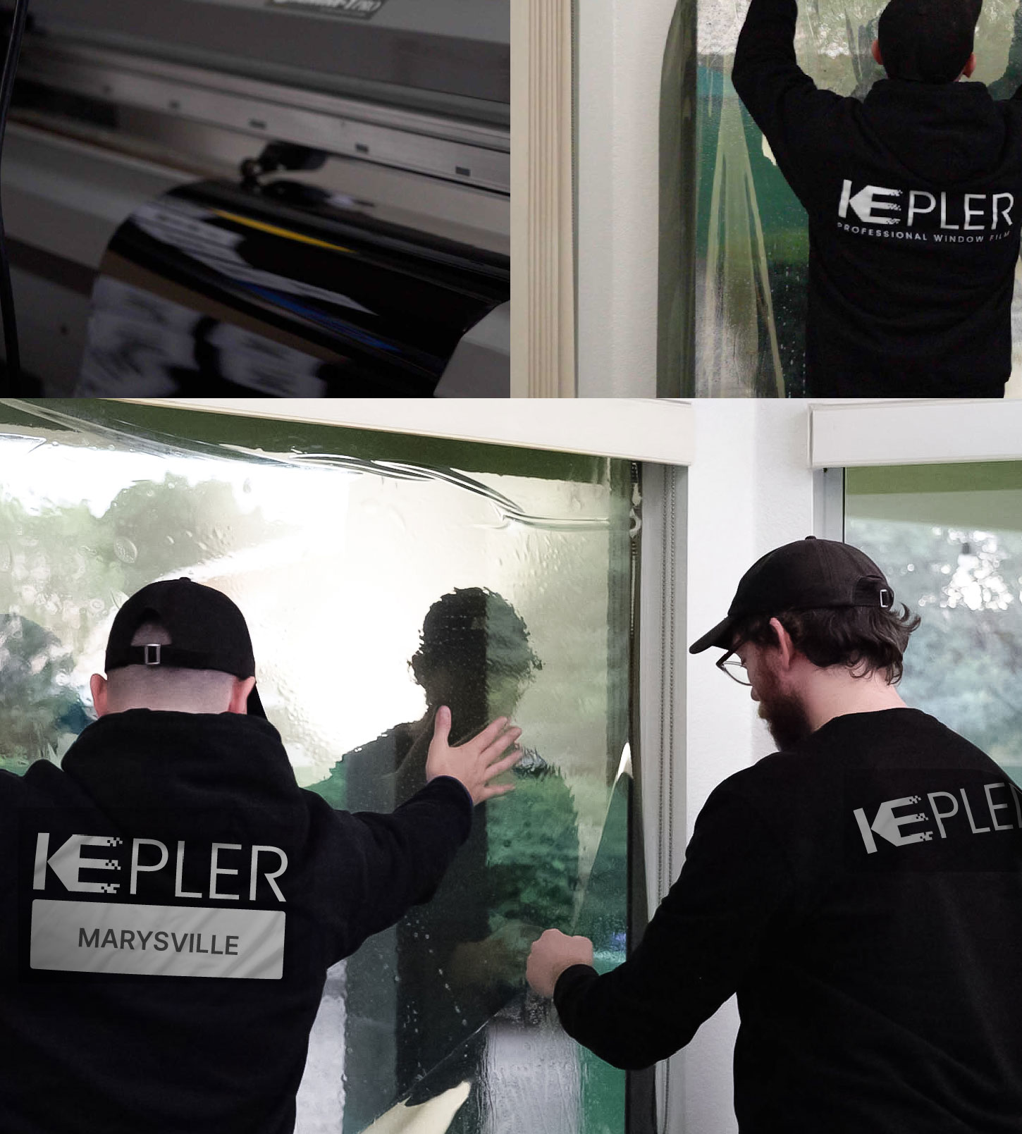Expert Technician Applying High-tech Window Tint to Home in Marysville