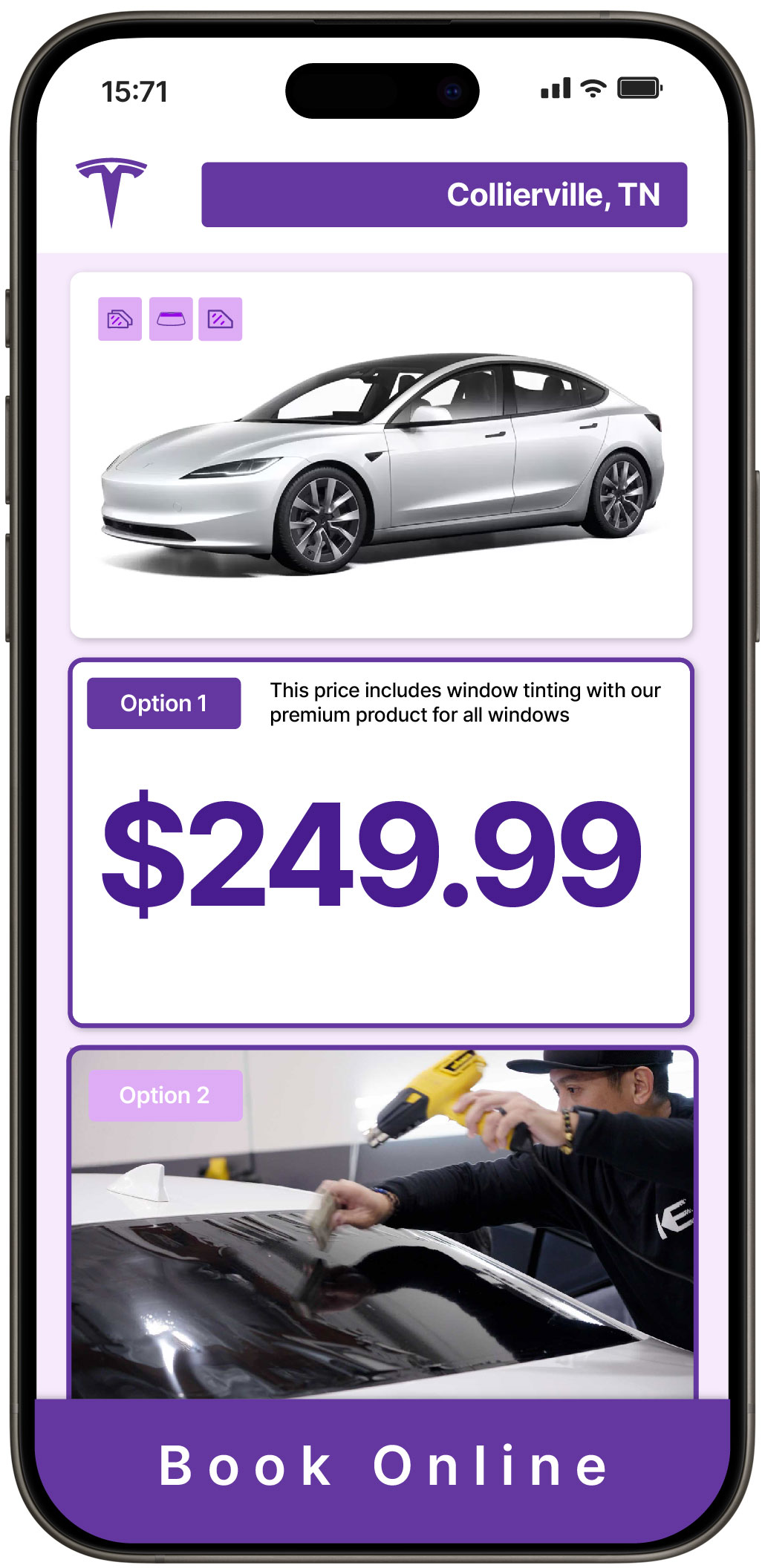 View Competitive Tesla Window Tinting Prices in Collierville, Tennessee