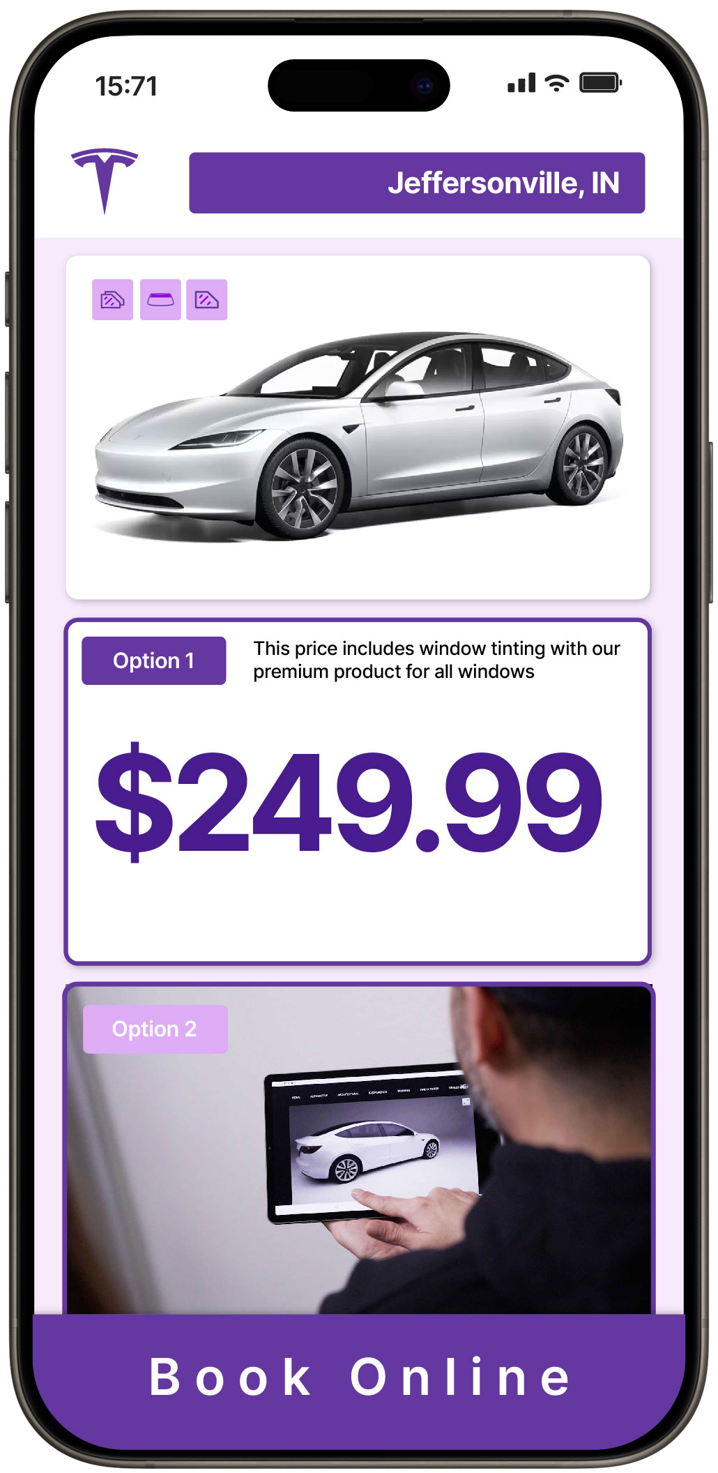 View Competitive Tesla Window Tinting Rates in Jeffersonville, Indiana