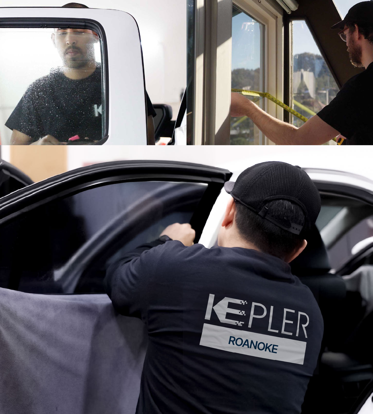 Automotive Window Tinting Expert Applying Film in Roanoke, Virginia