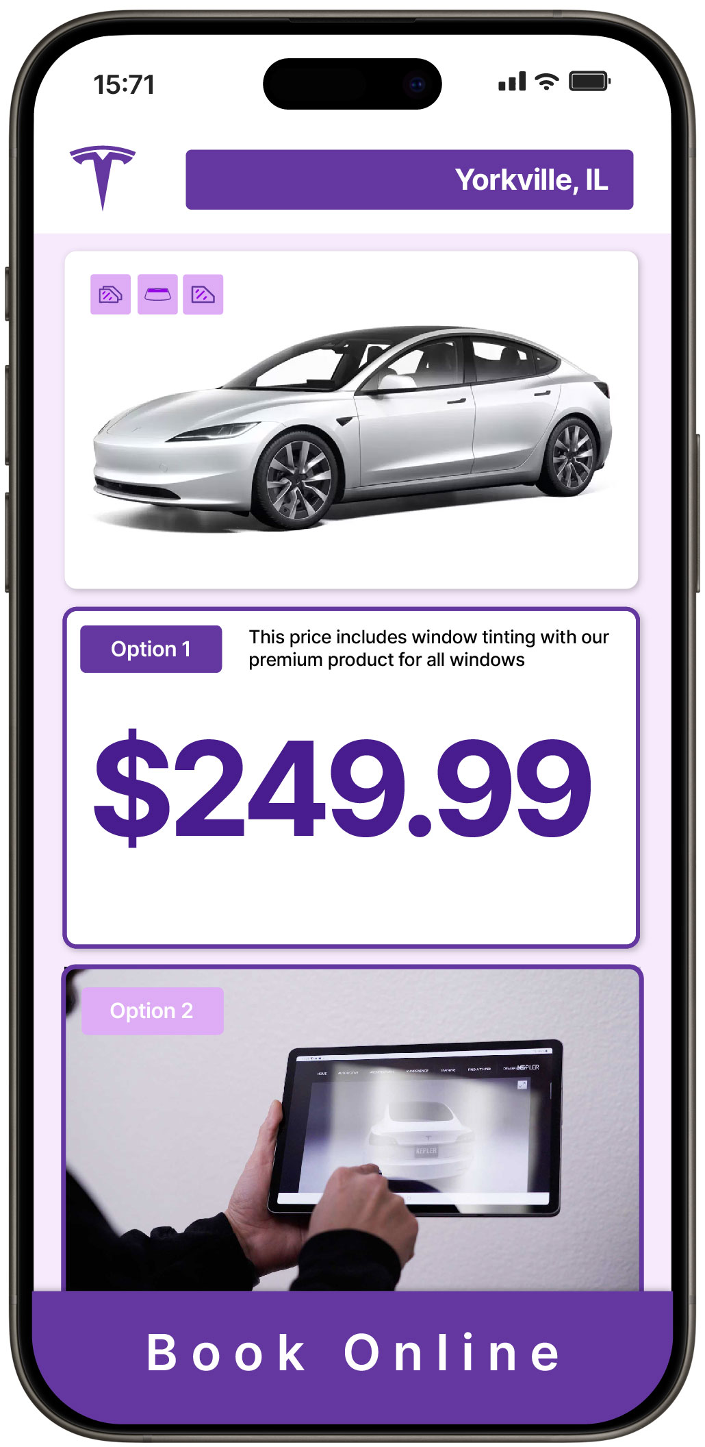 View Reasonable Tesla Window Tinting Rates in Yorkville, Illinois