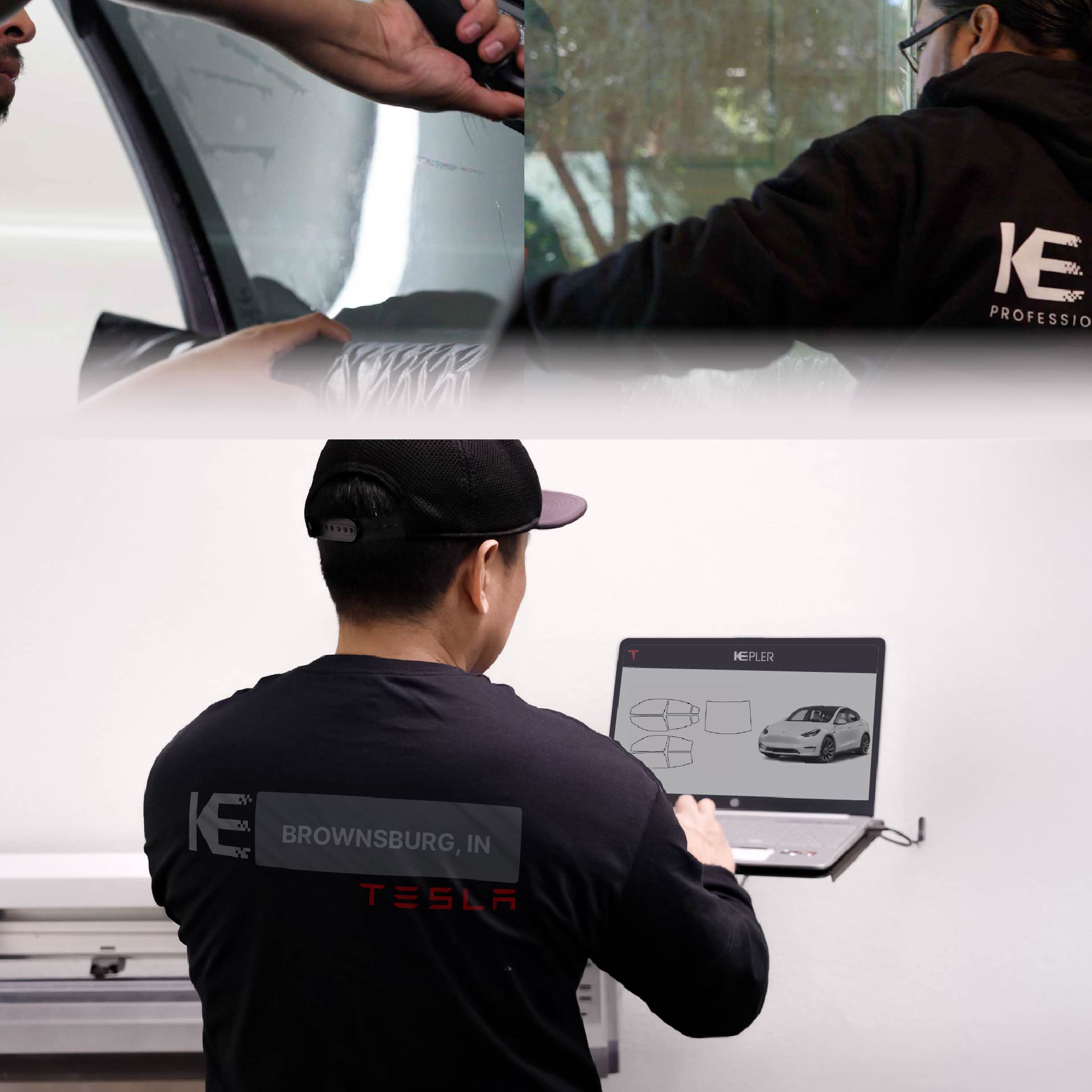 Kepler Technician Applying High-tech Window Tint to Tesla in Brownsburg