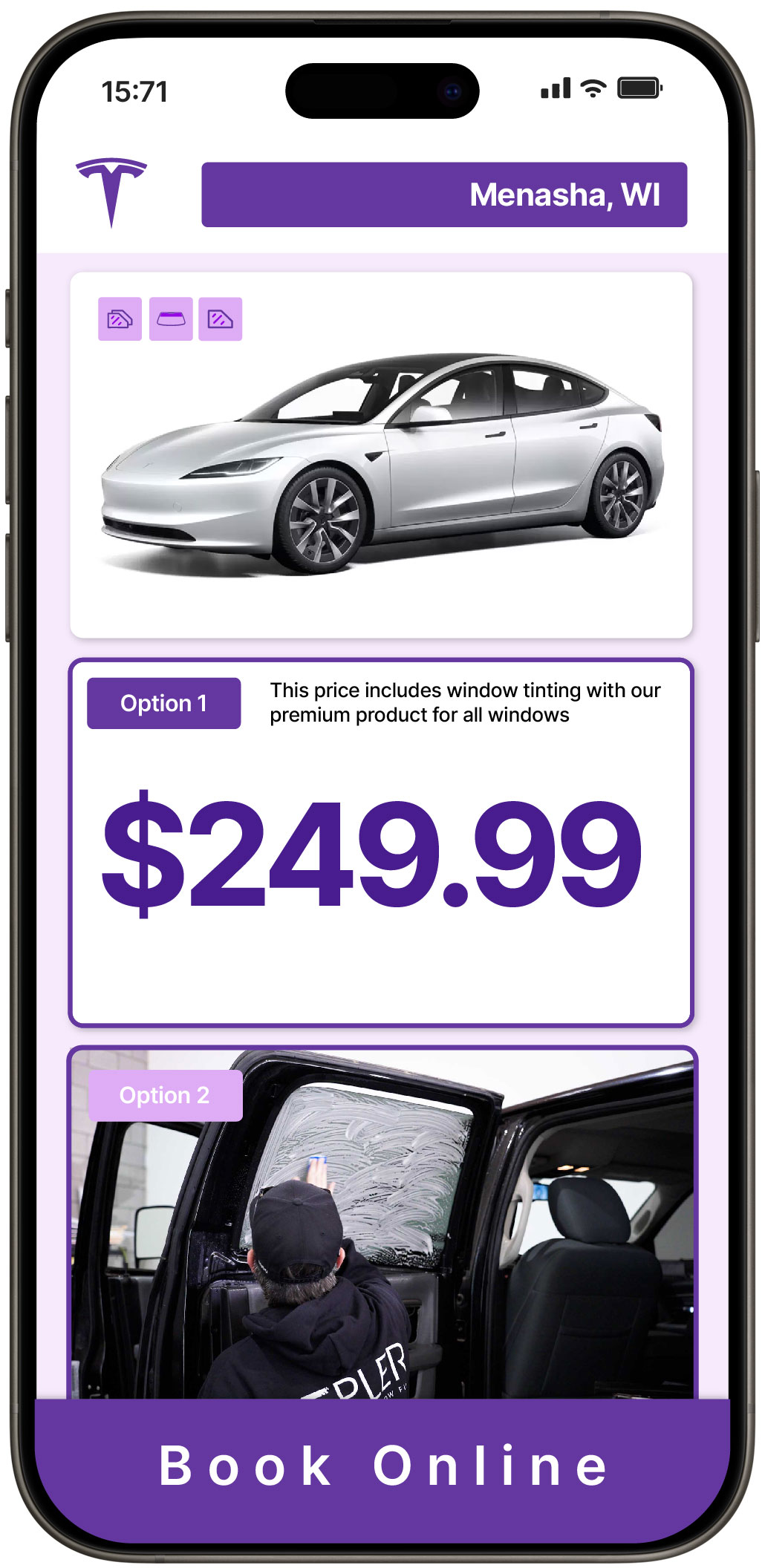View Reasonable Tesla Window Tinting Prices in Menasha, Wisconsin