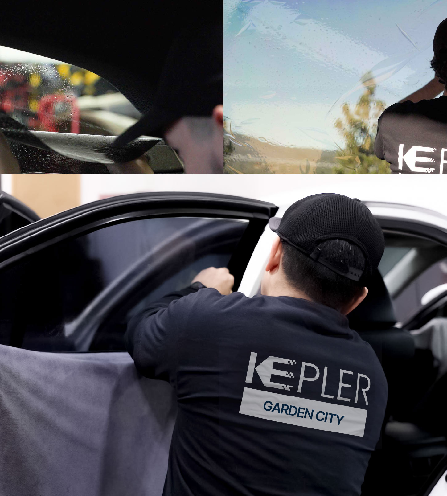 Automotive Window Tinting Expert Applying Film in Garden City, New York
