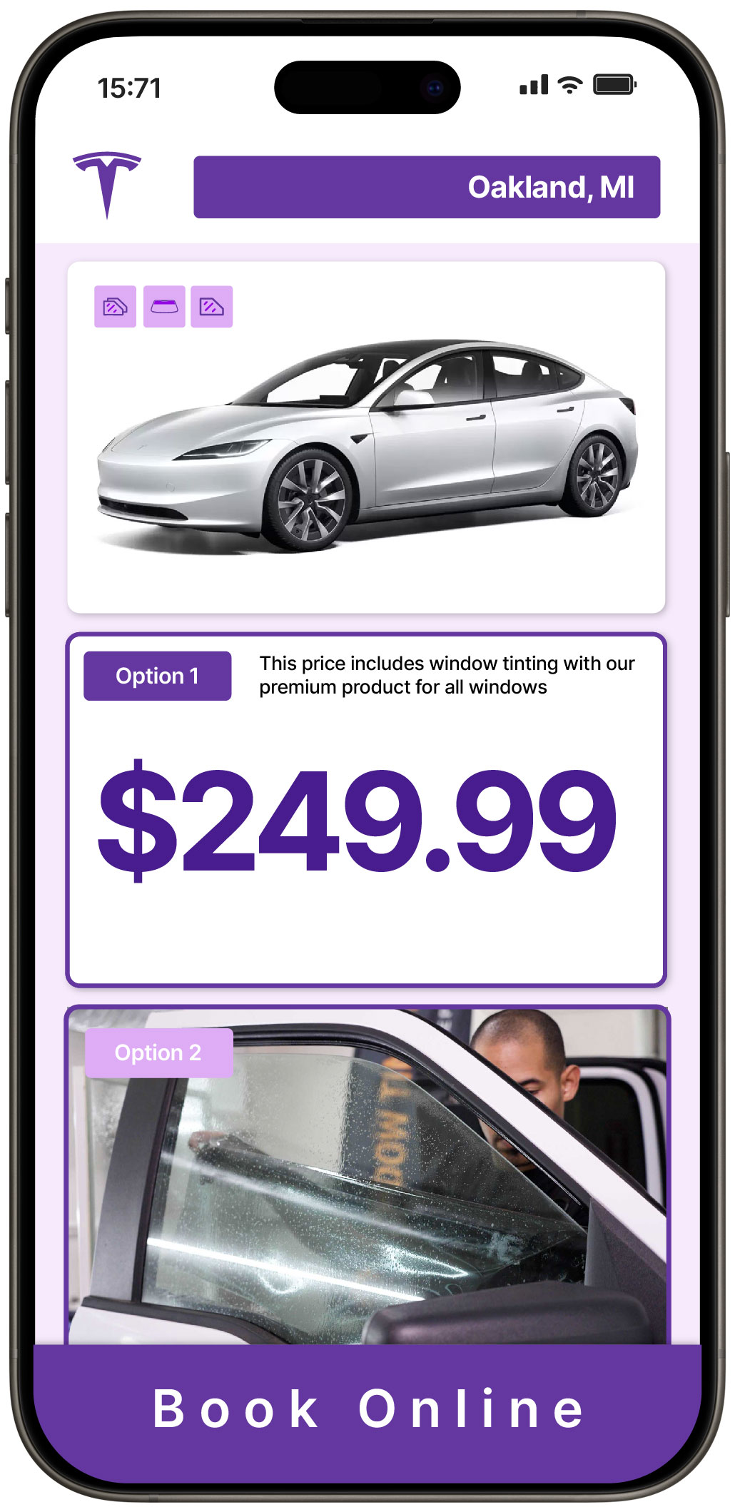 View Competitive Tesla Window Tinting Rates in Oakland, Michigan