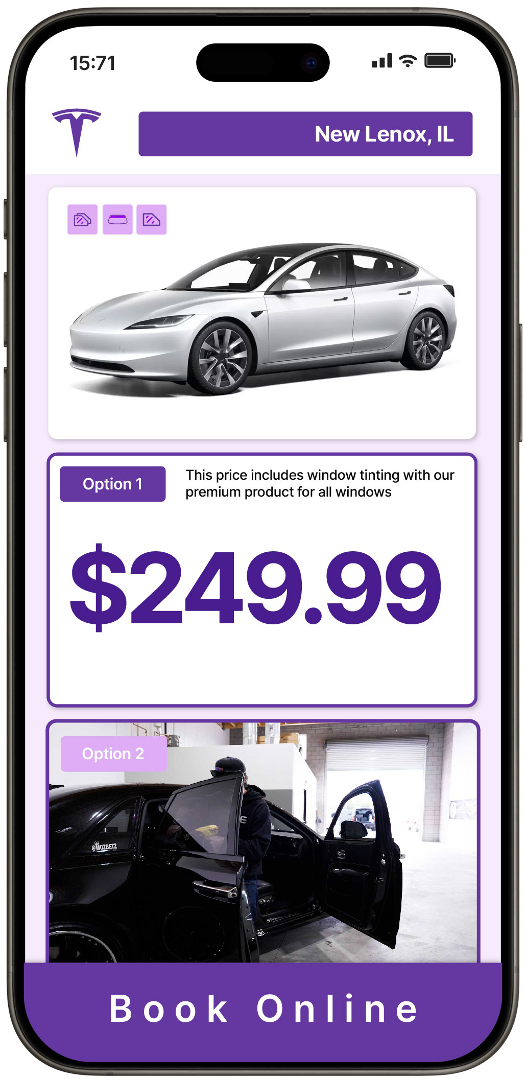 View Competitive Tesla Window Tinting Costs in New Lenox, Illinois
