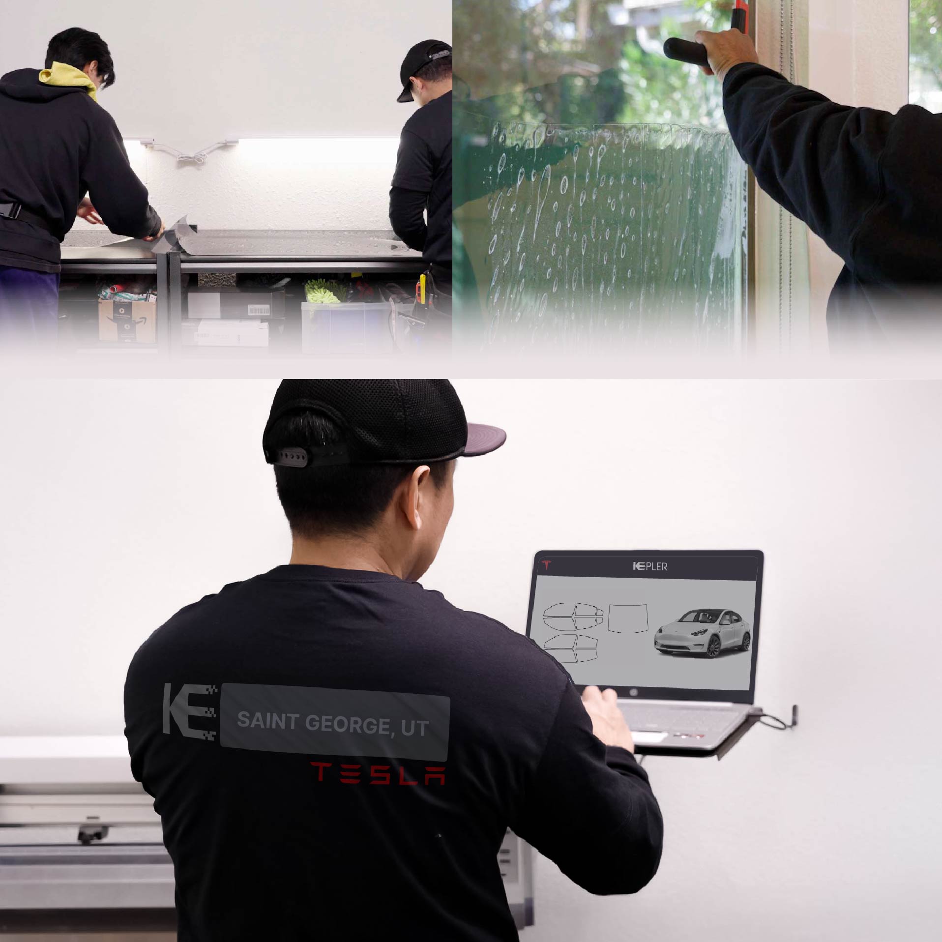Kepler Technician Fitting Ceramic Window Tint to Tesla in Saint George
