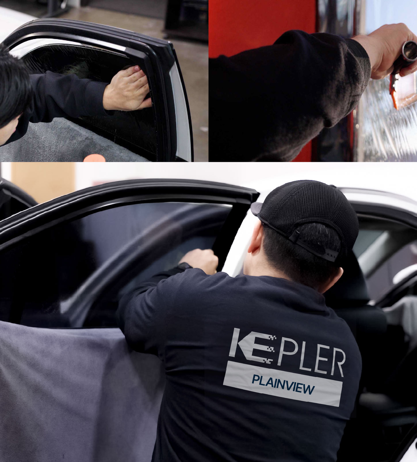 Automotive Window Tinting Expert Applying Film in Plainview, Texas