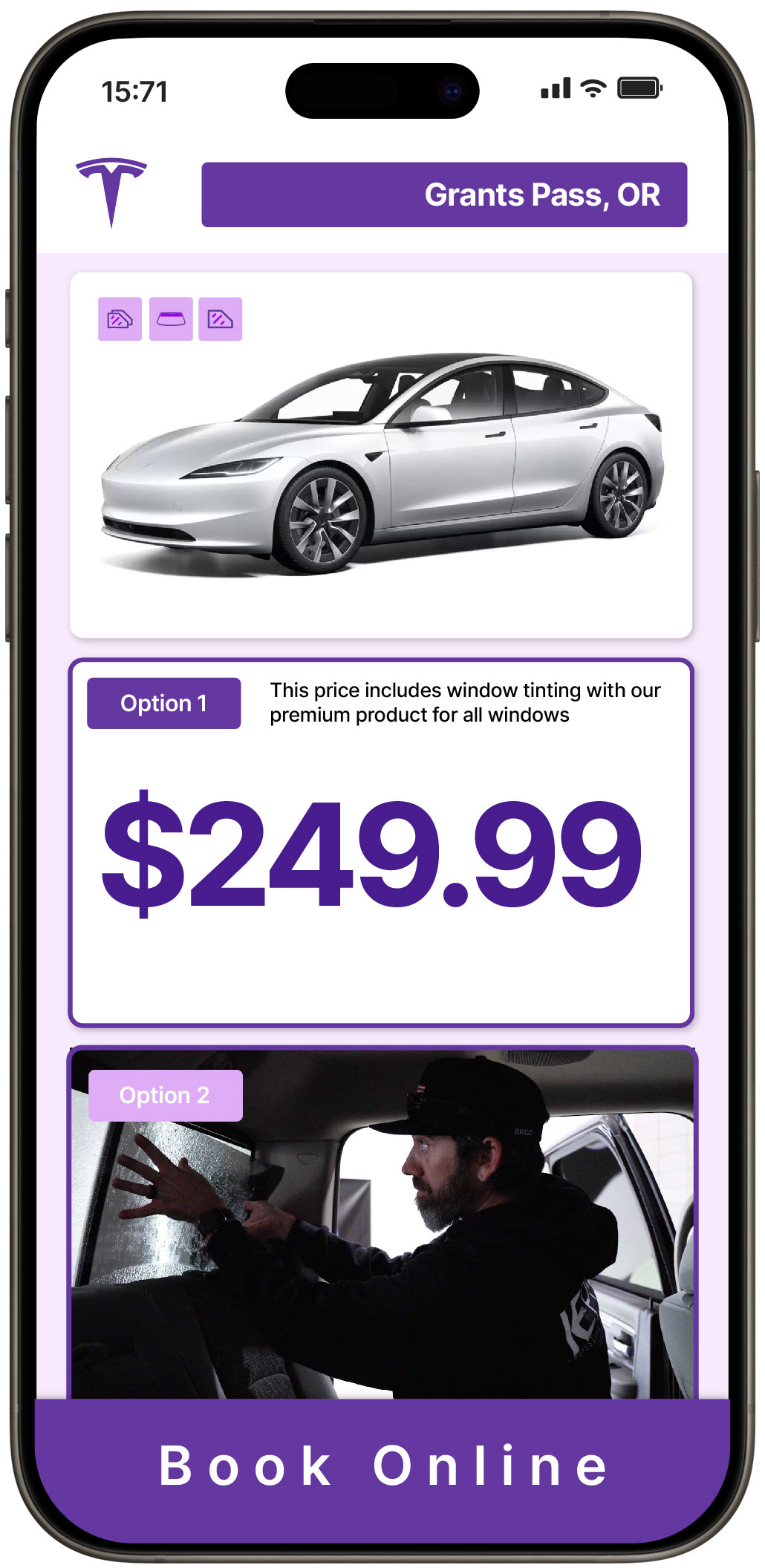 View Competitive Tesla Window Tinting Prices in Grants Pass, Oregon