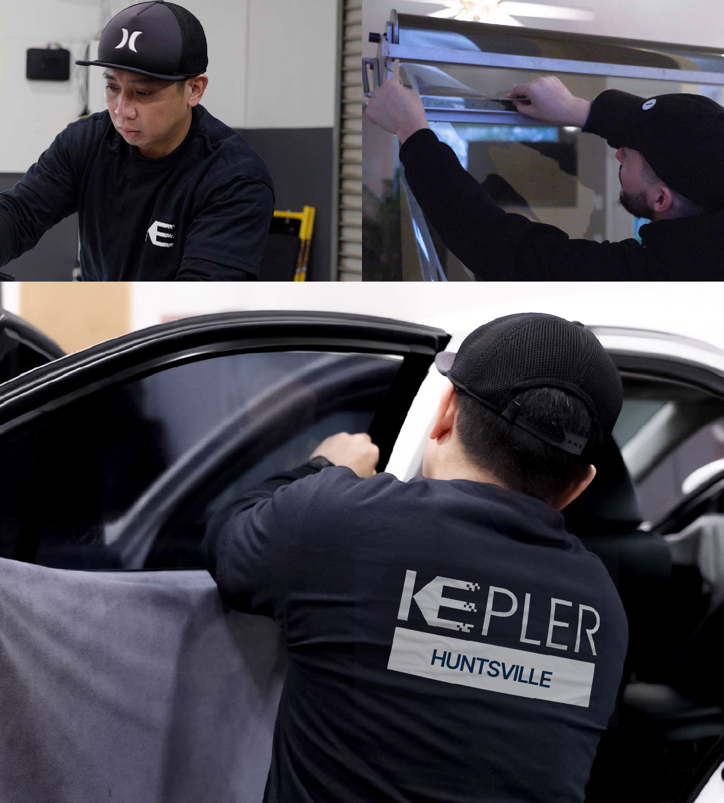 Automotive Window Tinting Expert Applying Film in Huntsville, Texas