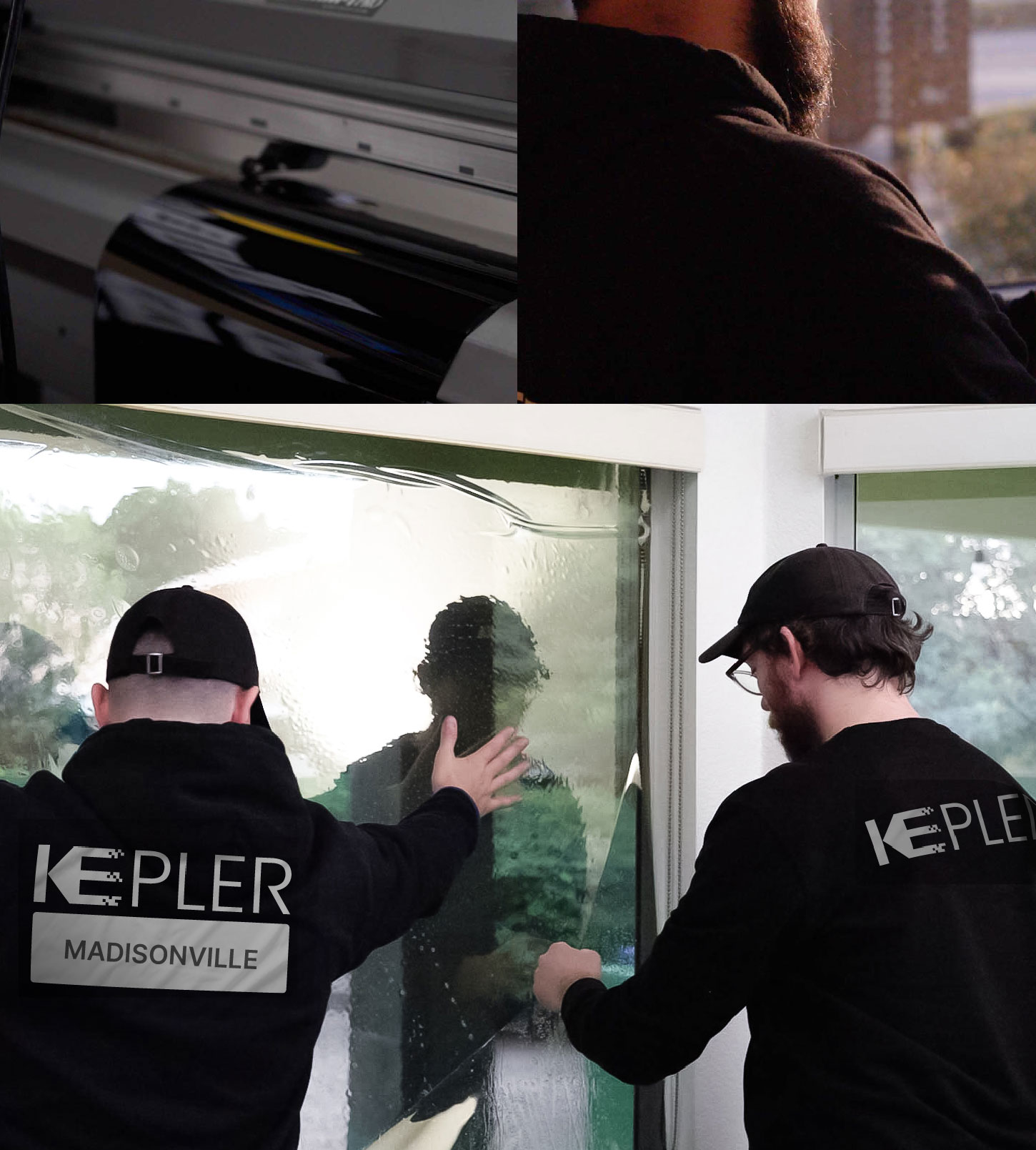 Expert Technician Fitting High-tech Window Tint to Home in Madisonville
