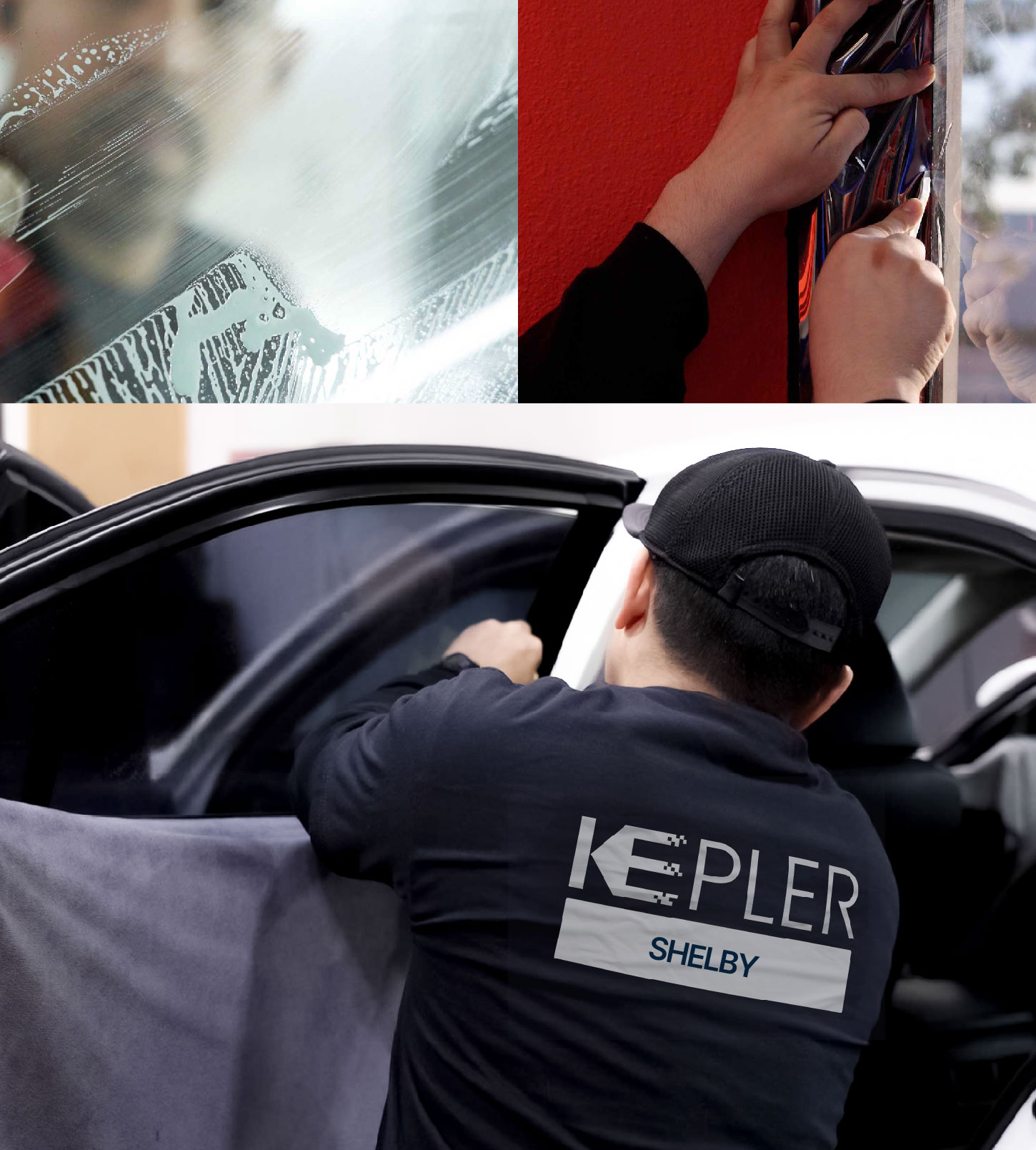 Automotive Window Tinting Expert Applying Film in Shelby, North Carolina