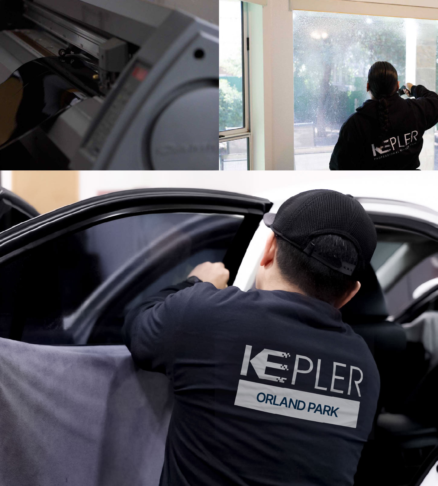 Automotive Window Tinting Expert Applying Film in Orland Park, Illinois