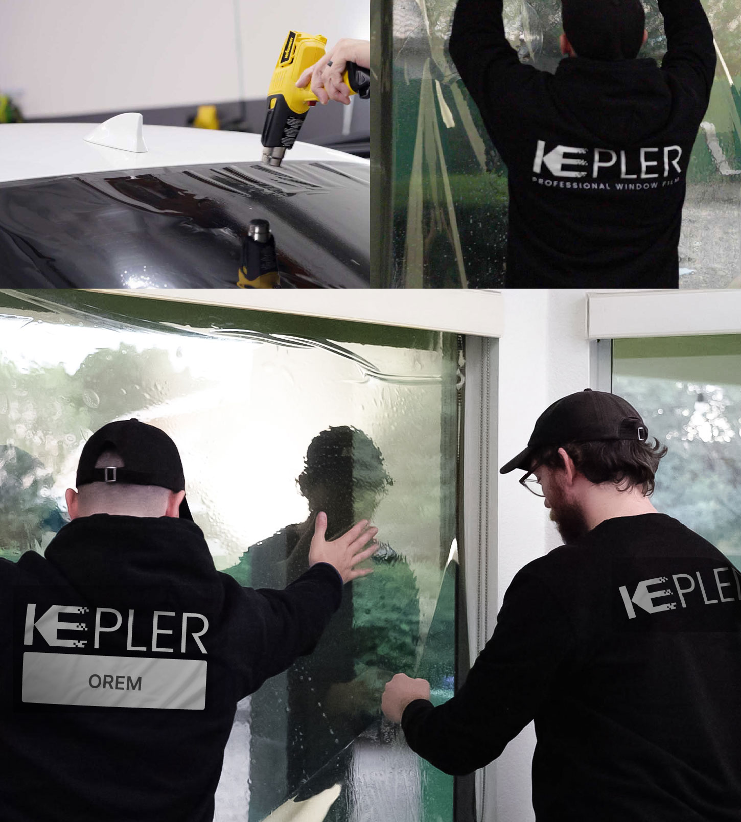 Kepler Technician Fitting High-tech Window Tint to Home in Orem