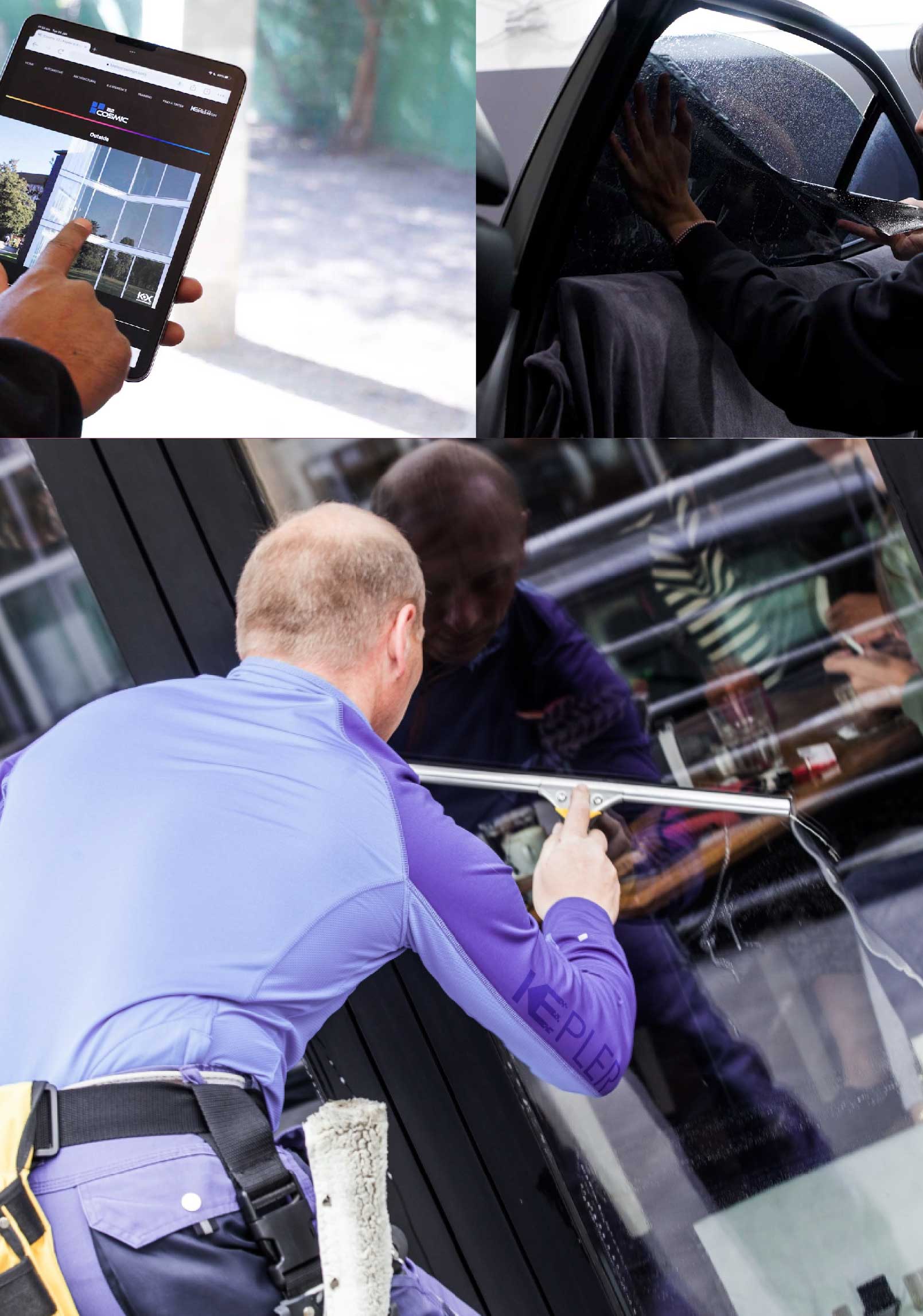 Kepler Skilled Applying Anti-Graffiti Window Film to a San Marcos Shop Front