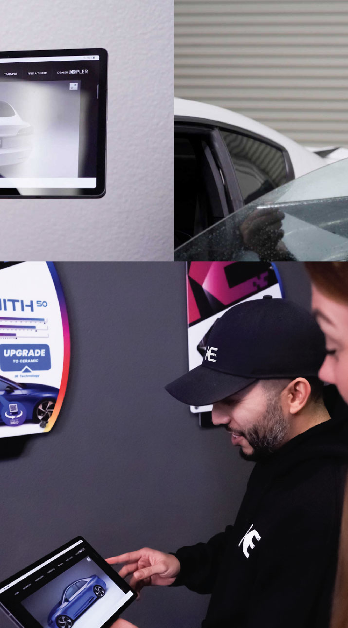 Kepler Dealer Showing Car Window Film Options to Customer in West Milford, New Jersey