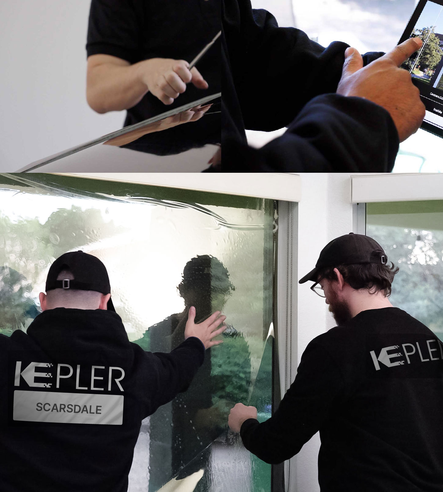Expert Technician Fitting Advanced Window Tint to Home in Scarsdale