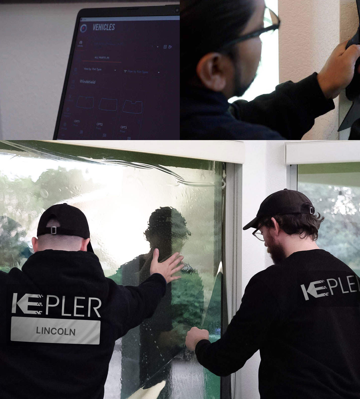 Kepler Technician Applying Ceramic Window Tint to Home in Lincoln