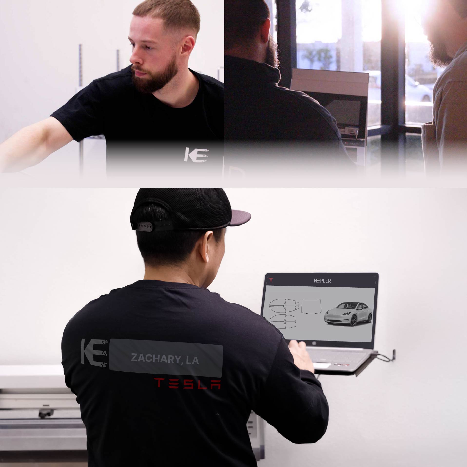Expert Technician Installing Ceramic Window Tint to Tesla in Zachary