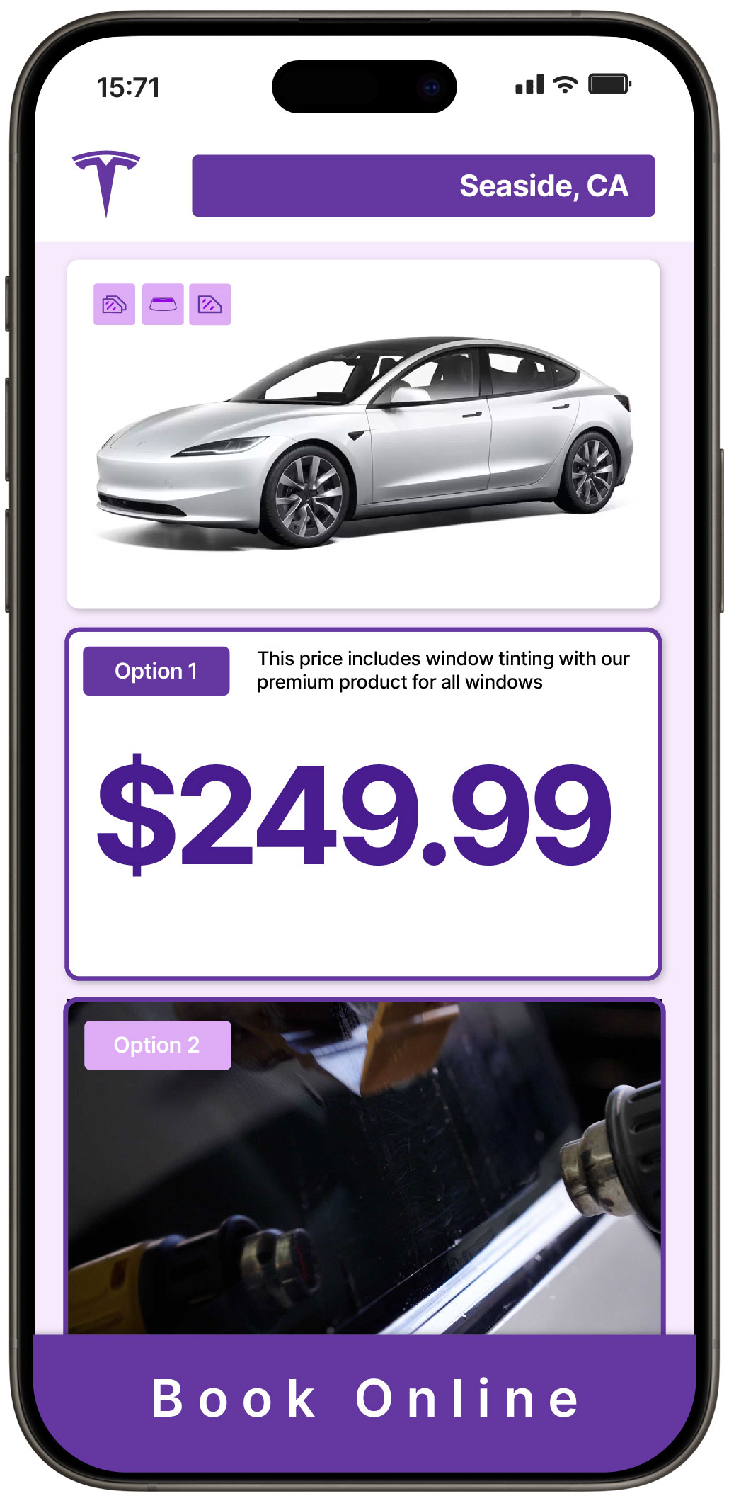 View Affordable Tesla Window Tinting Costs in Seaside, California