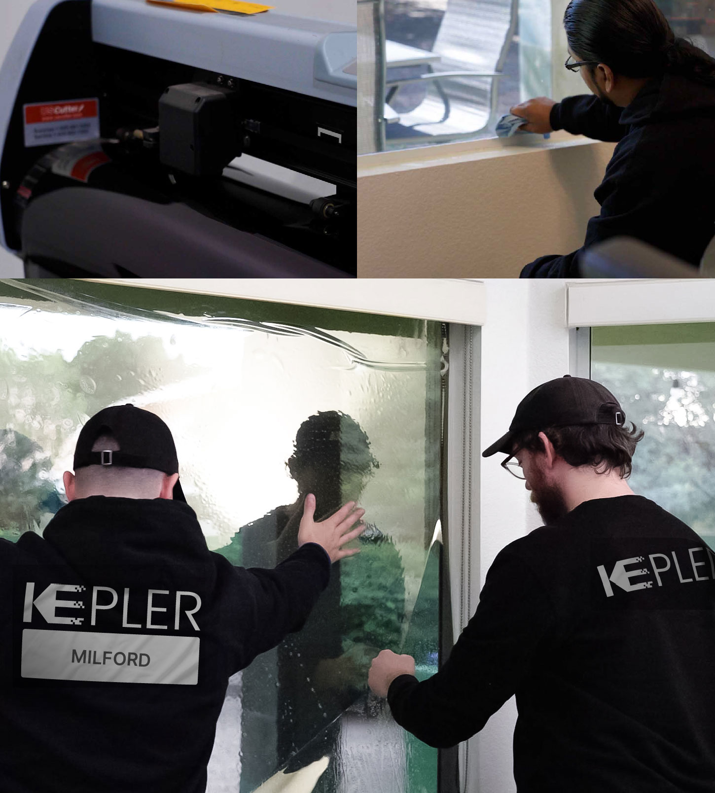 Expert Technician Installing Advanced Window Tint to Home in Milford
