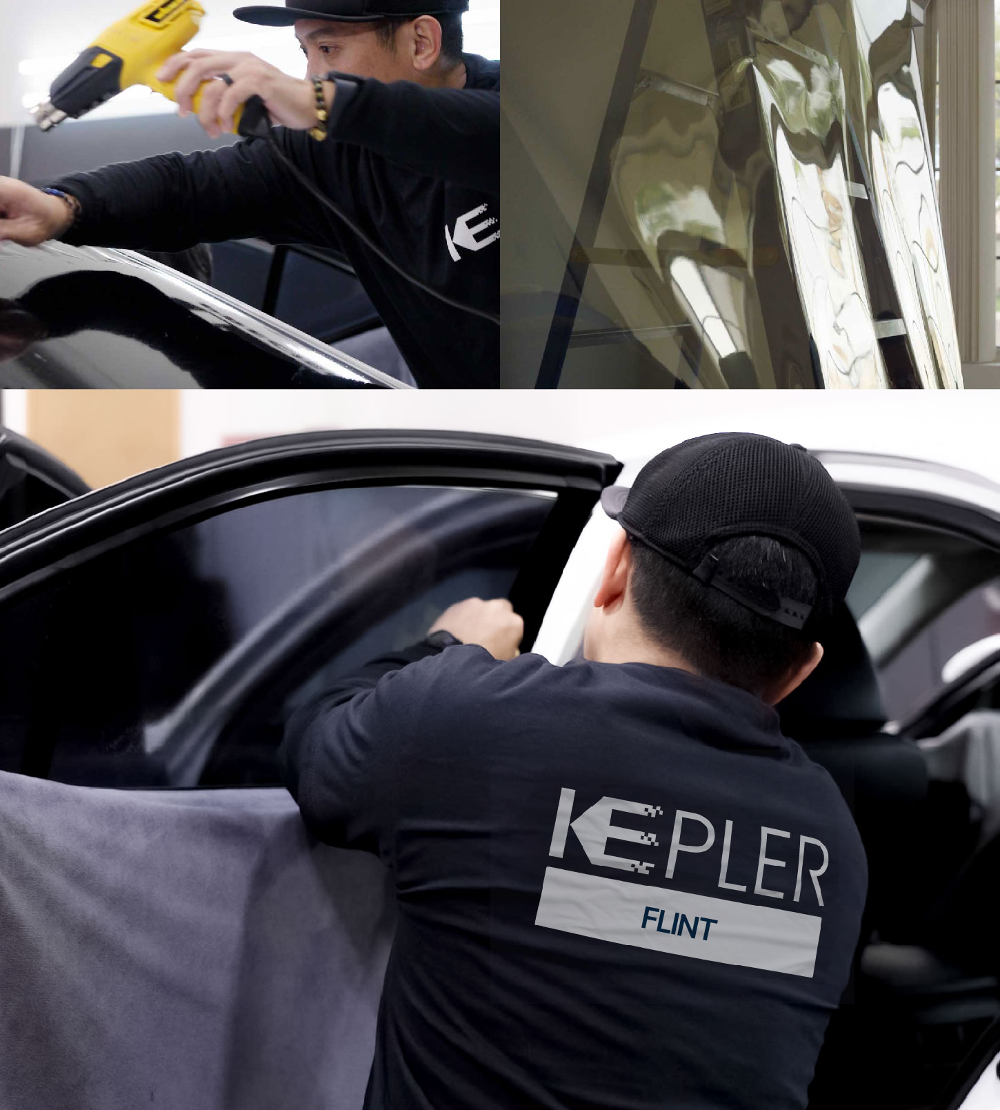 Automotive Window Tinting Expert Applying Film in Flint, Michigan