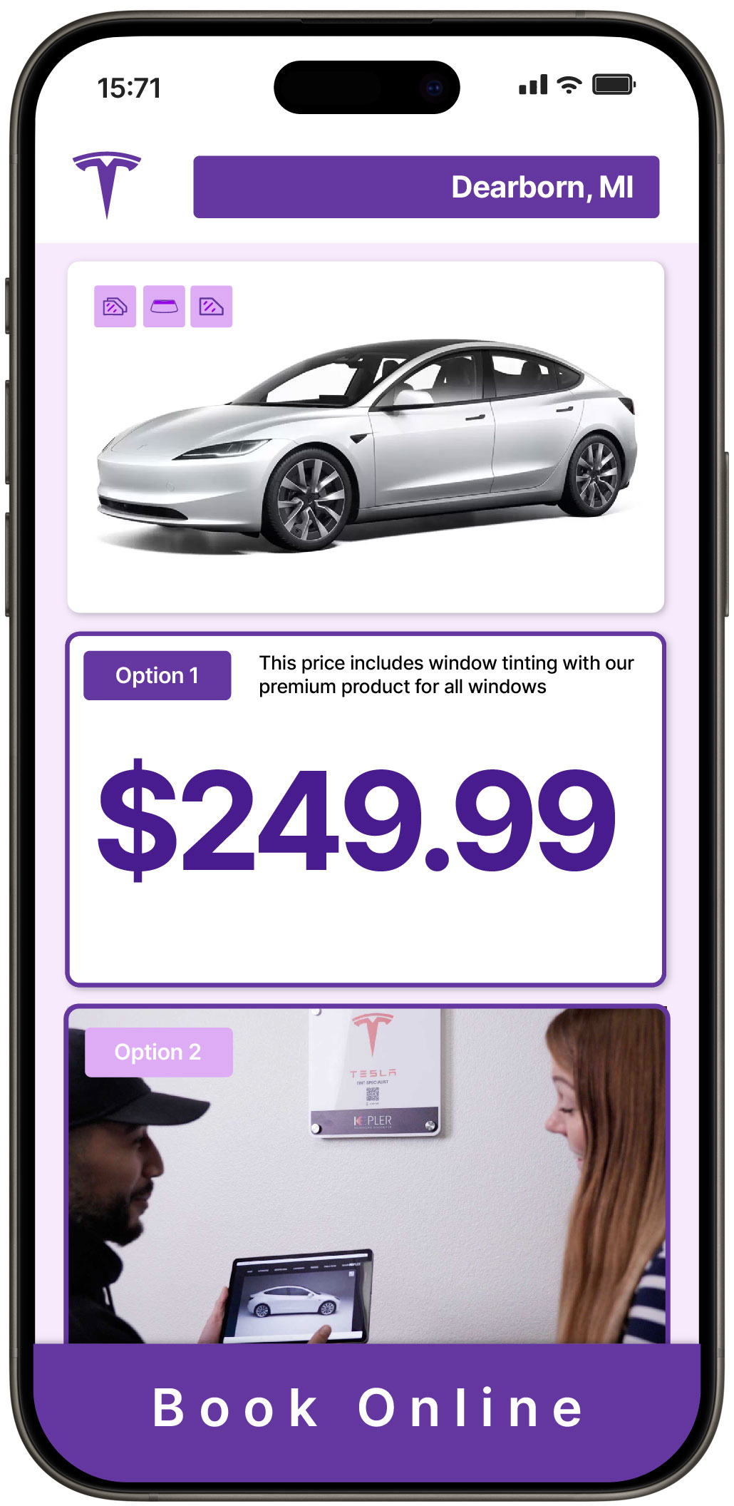View Competitive Tesla Window Tinting Rates in Dearborn, Michigan