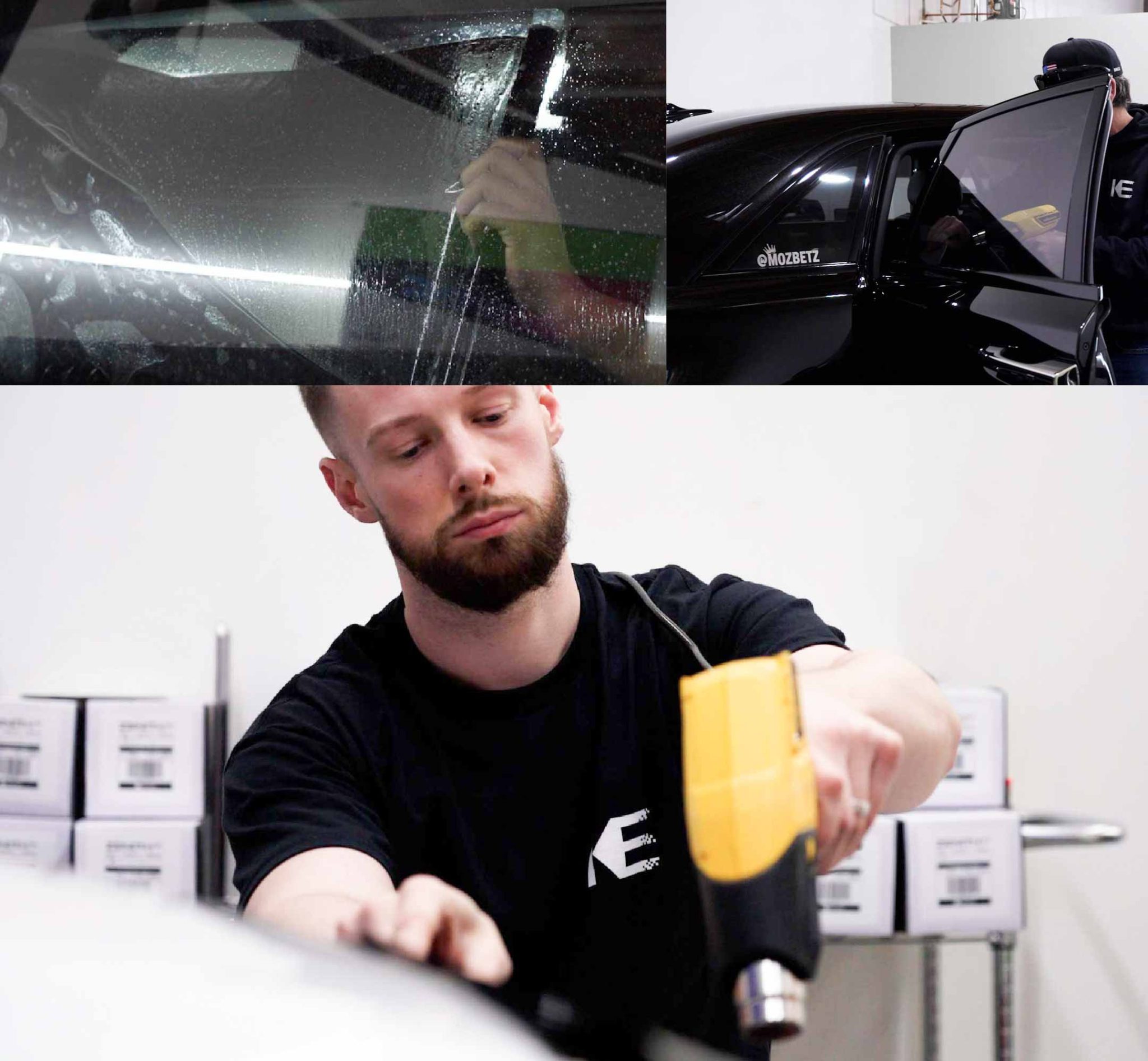 Expert Technician Fitting Advanced Window Tint to Tesla in Nebraska