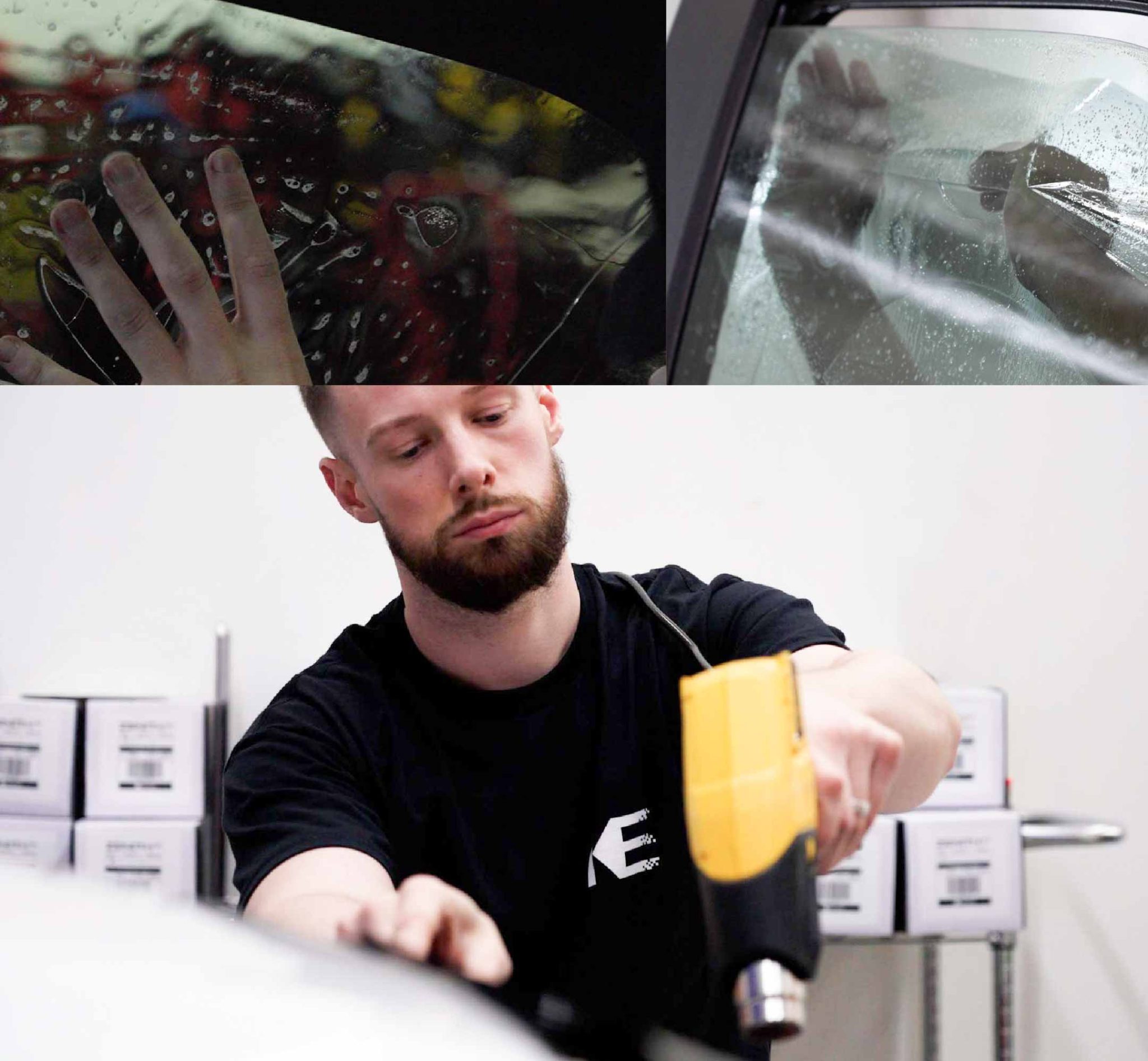 Expert Technician Installing Ceramic Window Tint to Tesla in Utah