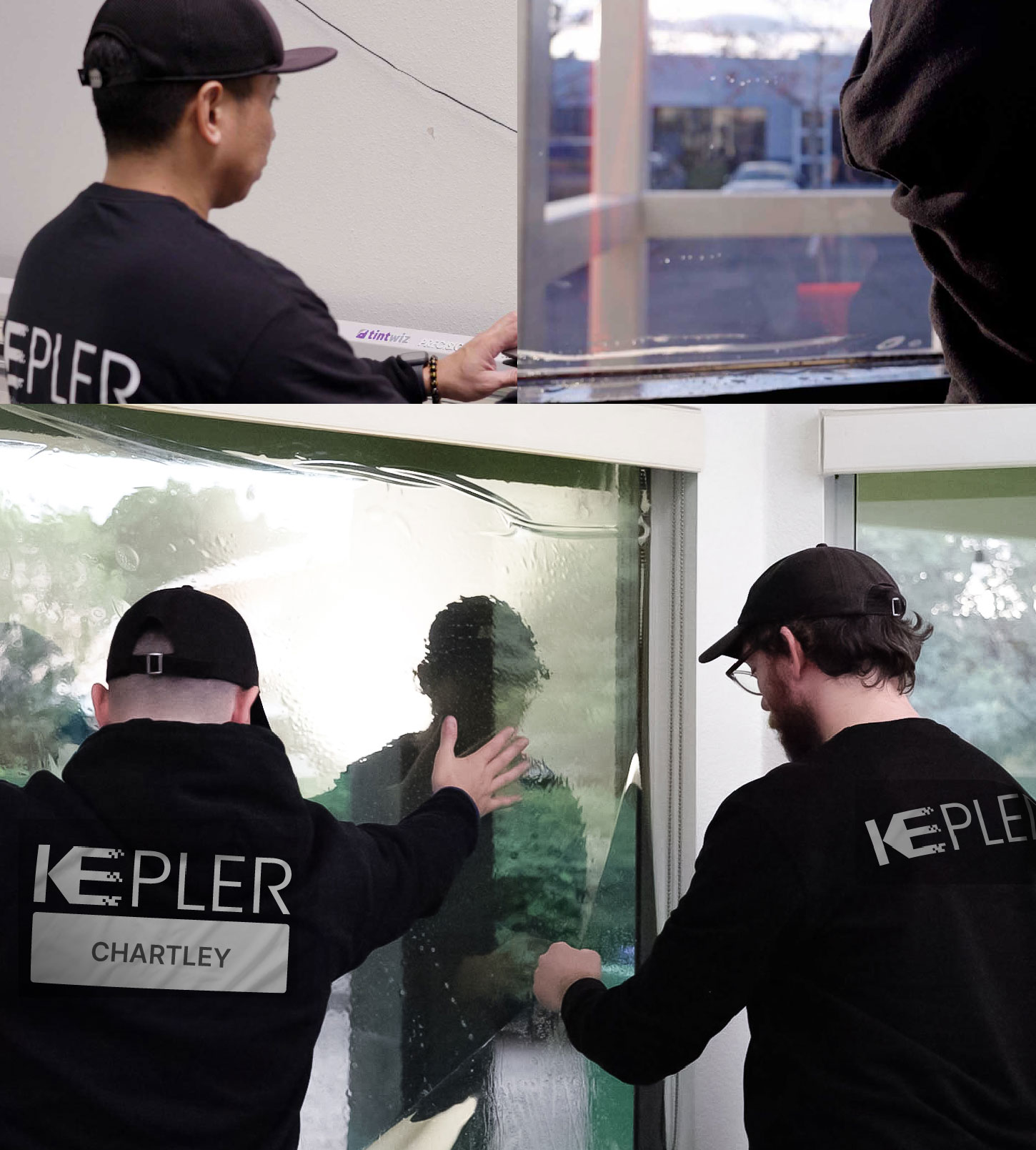 Expert Technician Applying High-tech Window Tint to Home in Chartley
