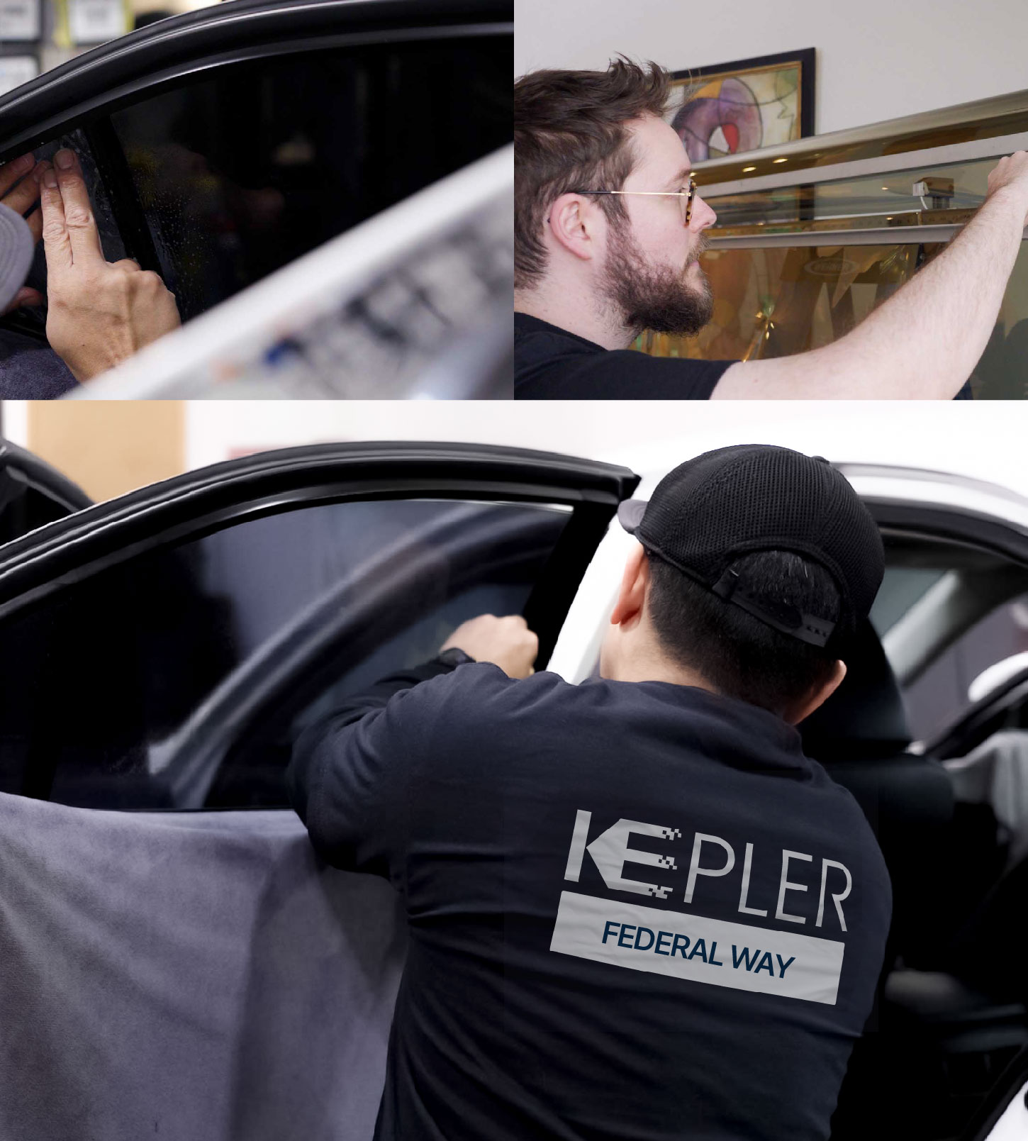 Automotive Window Tinting Expert Applying Film in Federal Way, Washington