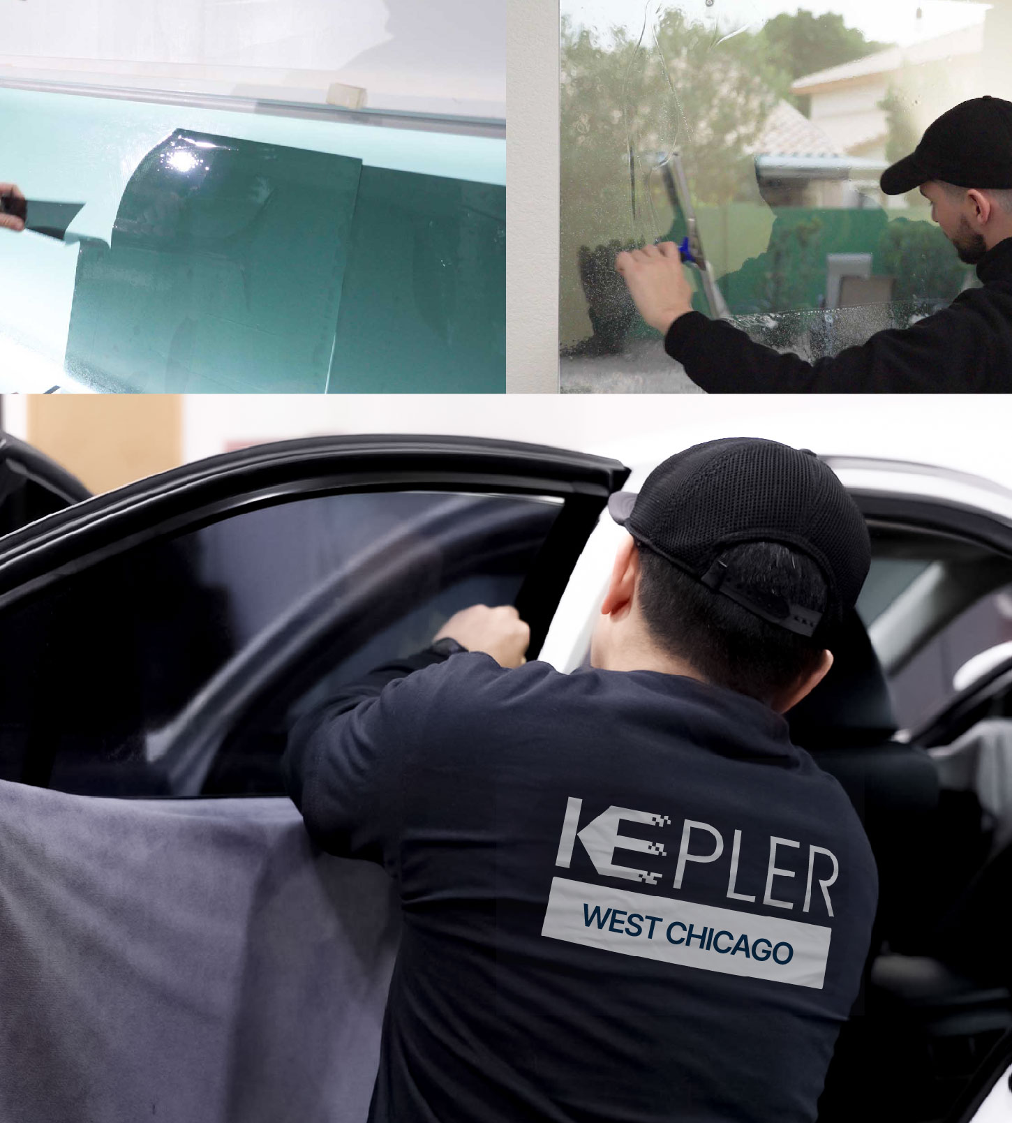 Automotive Window Tinting Expert Applying Film in West Chicago, Illinois