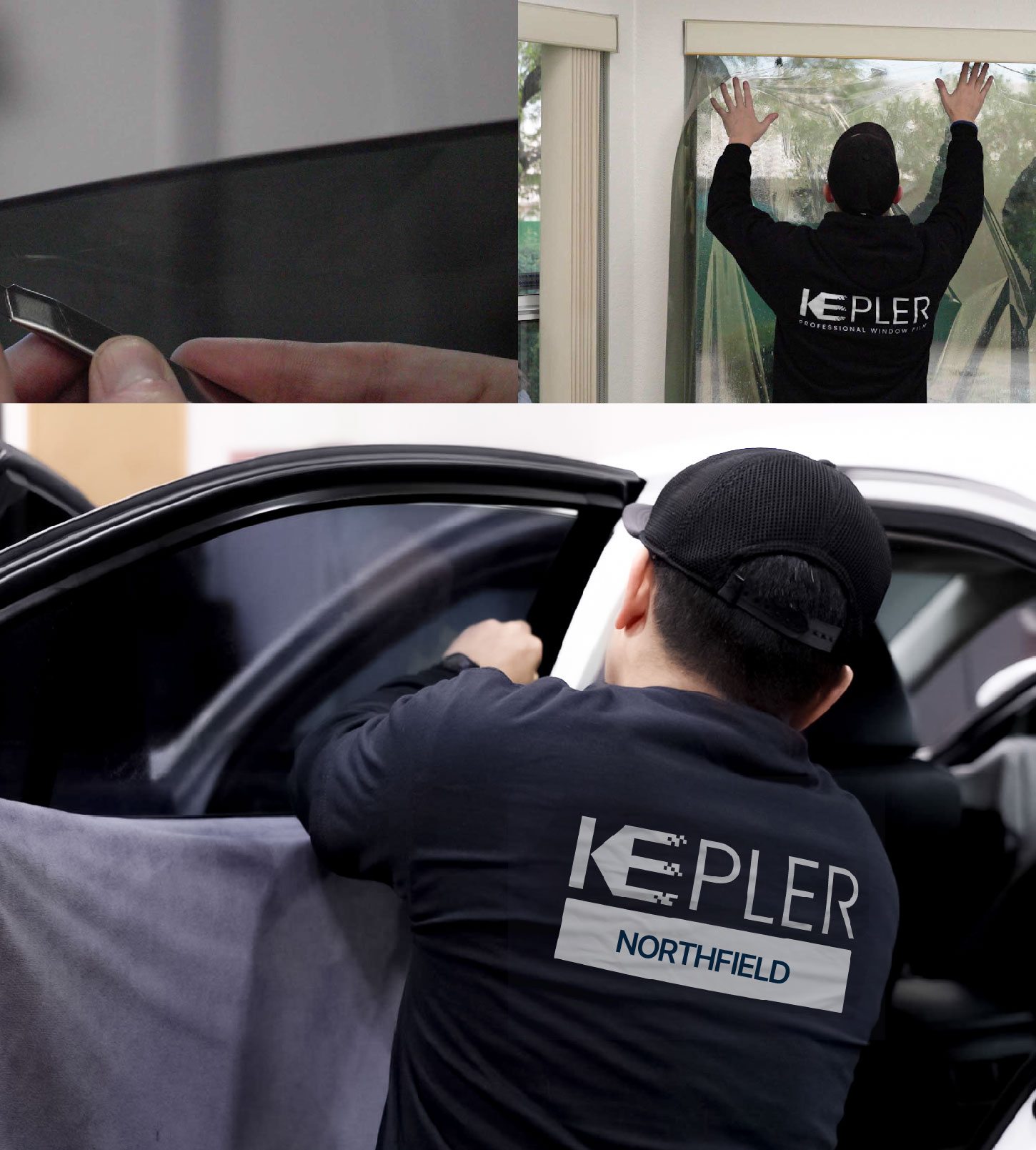 Automotive Window Tinting Expert Applying Film in Northfield, Minnesota