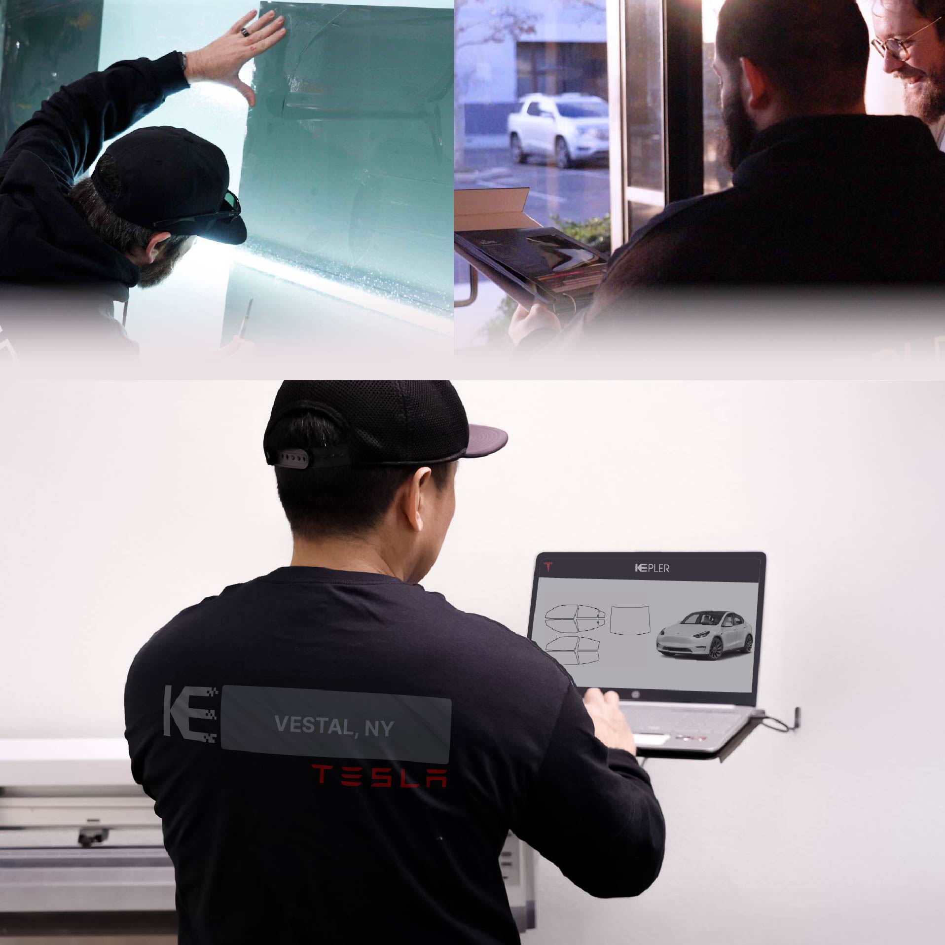 Kepler Technician Applying Advanced Window Tint to Tesla in Vestal
