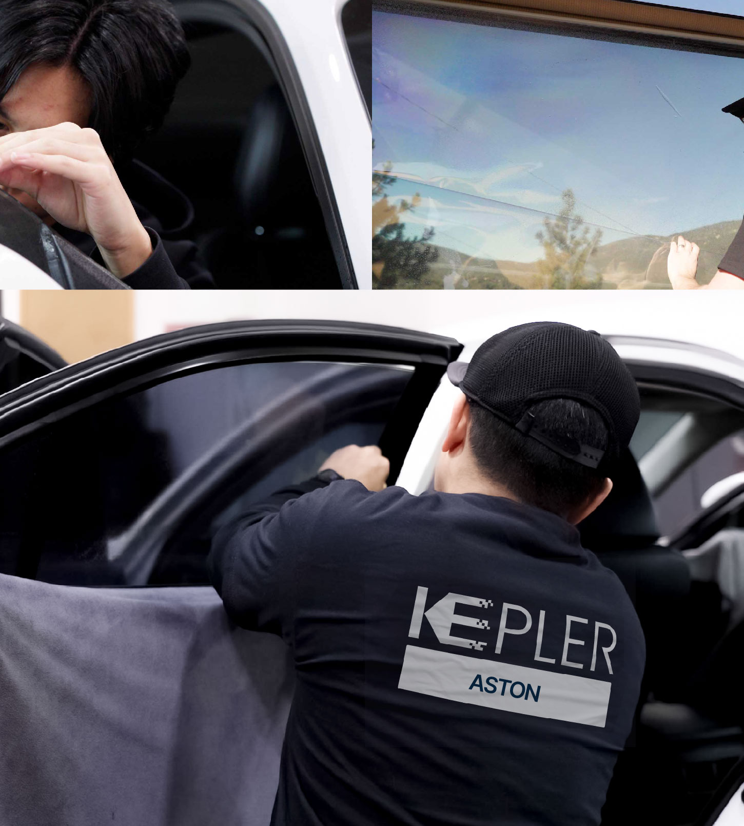 Automotive Window Tinting Expert Applying Film in Aston, Pennsylvania