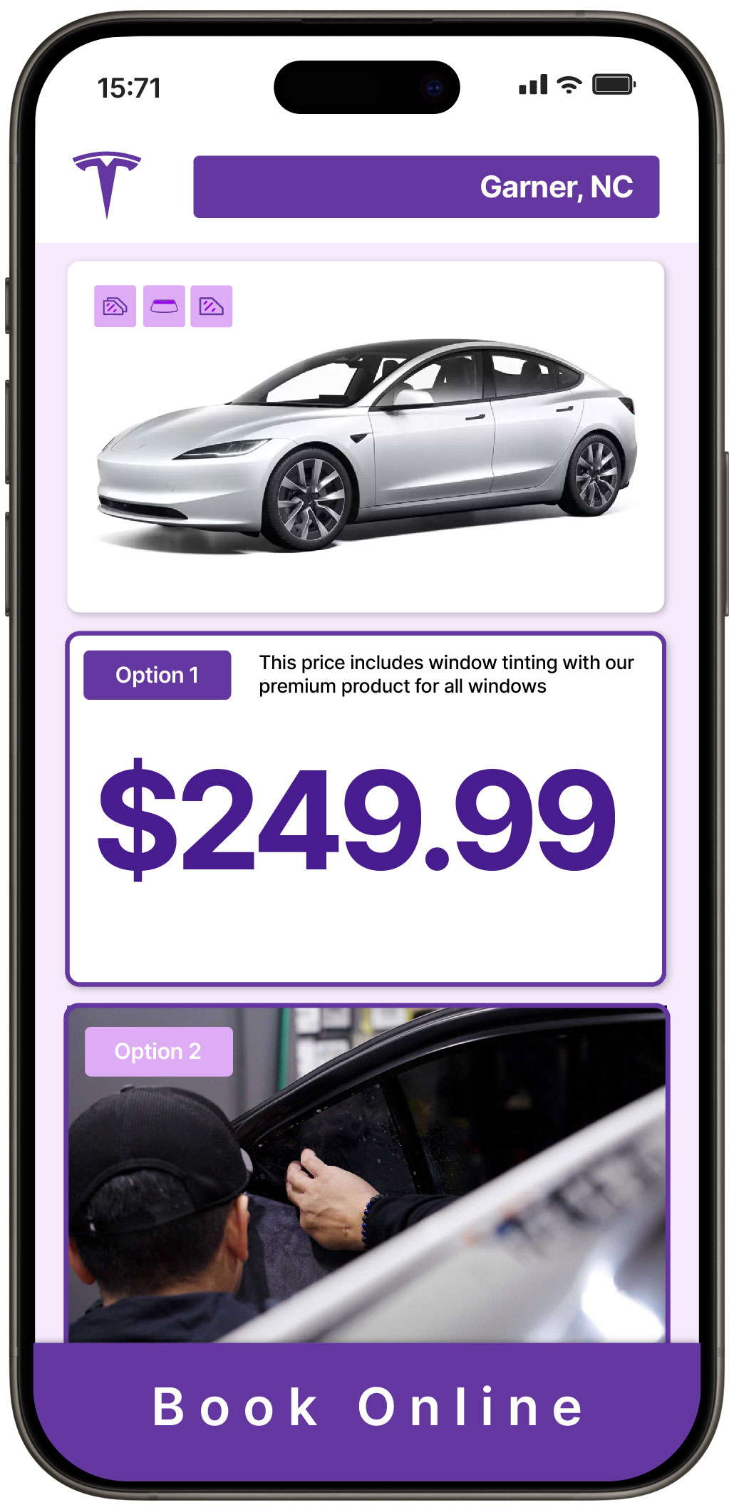 View Affordable Tesla Window Tinting Prices in Garner, North Carolina