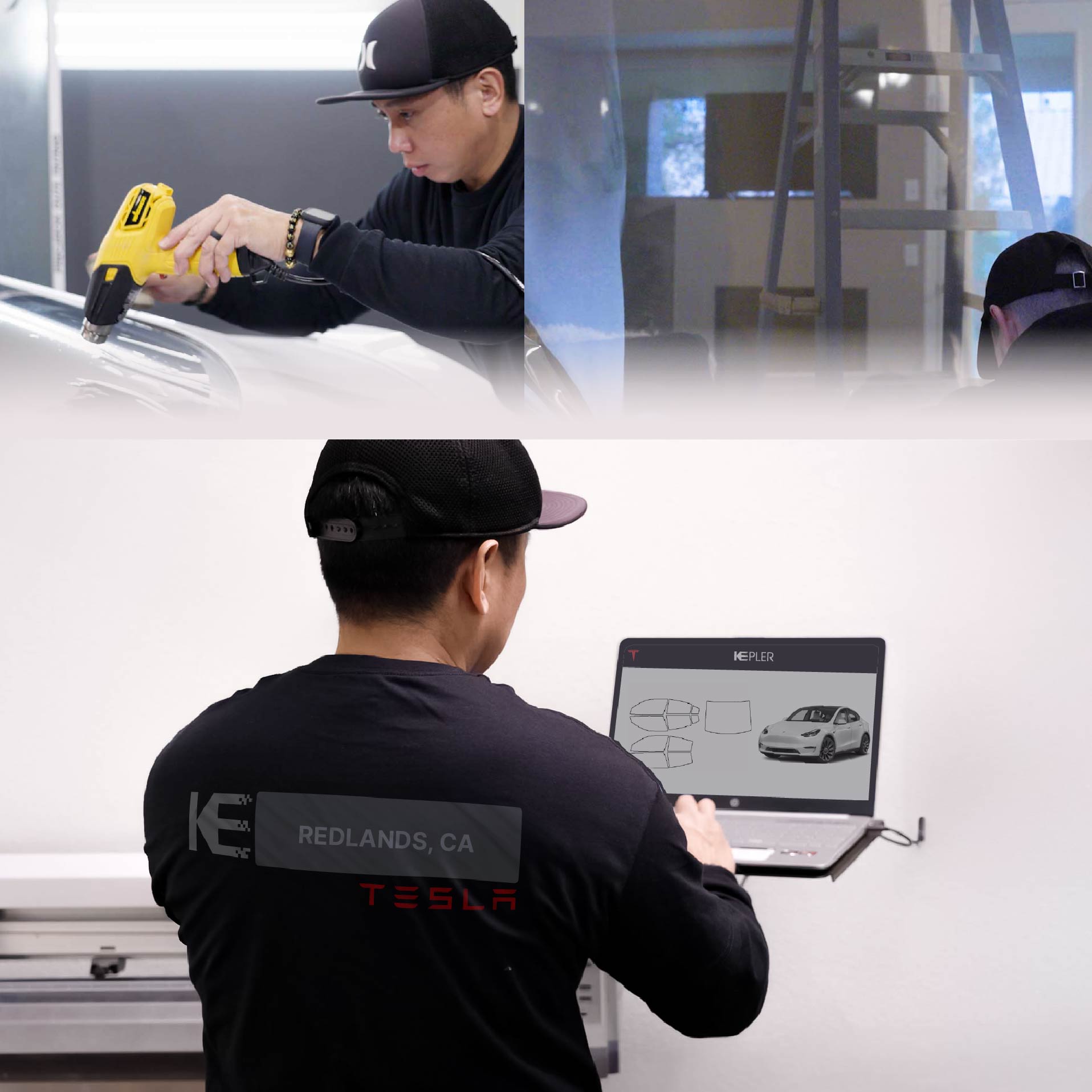 Kepler Technician Fitting High-tech Window Tint to Tesla in Redlands