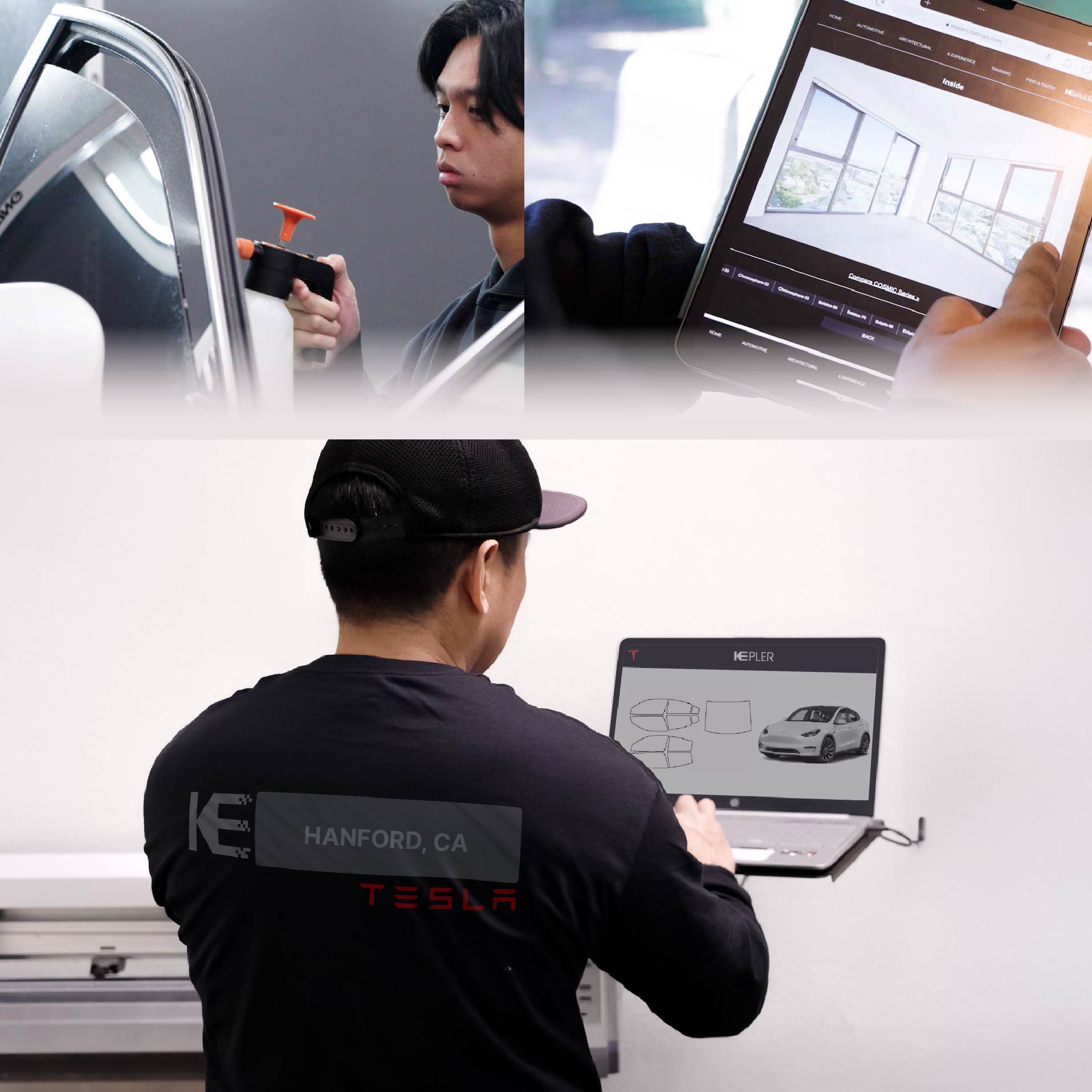 Kepler Technician Applying Advanced Window Tint to Tesla in Hanford