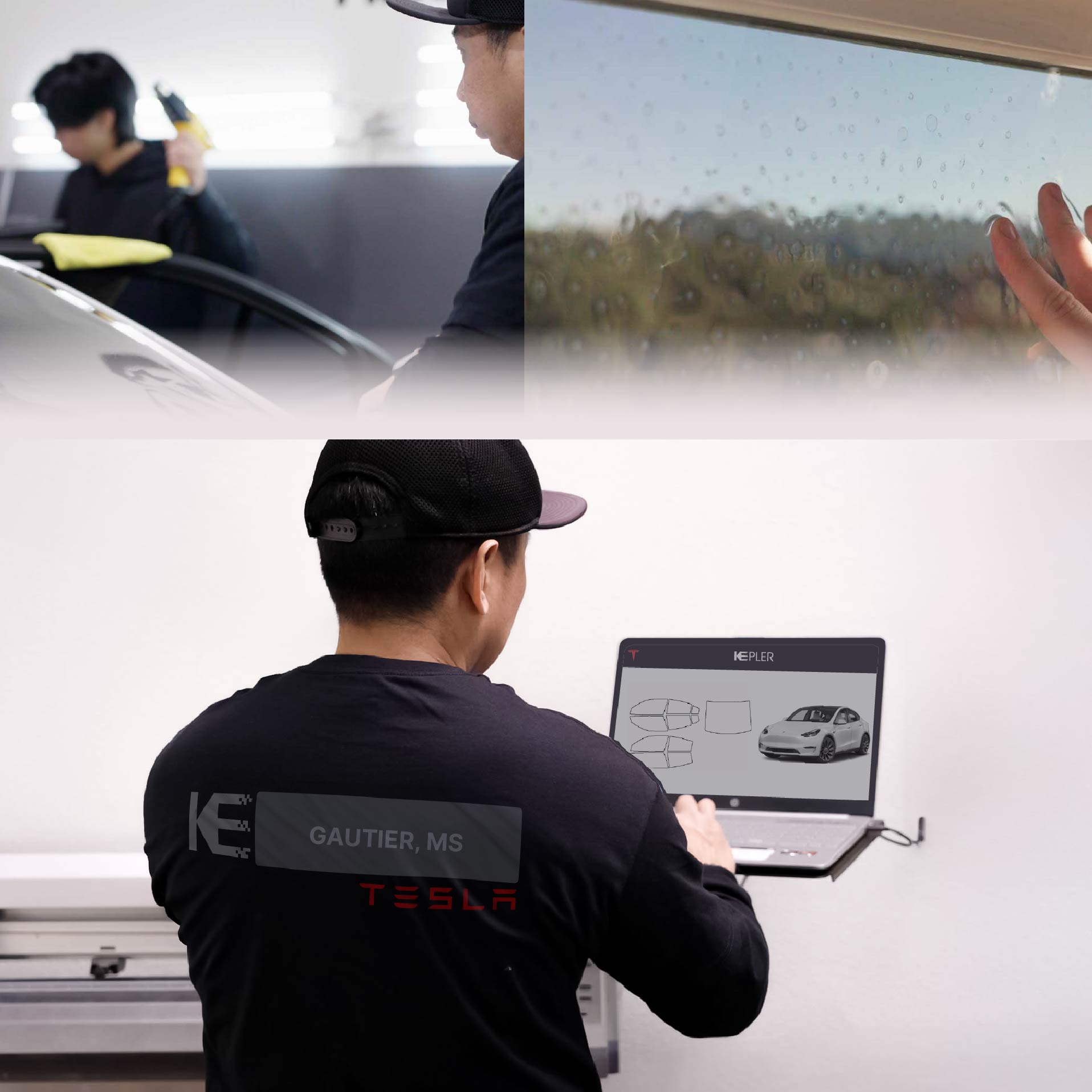Kepler Technician Installing High-tech Window Tint to Tesla in Gautier