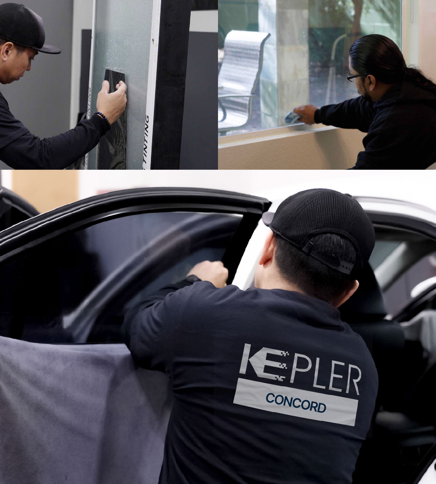 Automotive Window Tinting Expert Applying Film in Concord, North Carolina