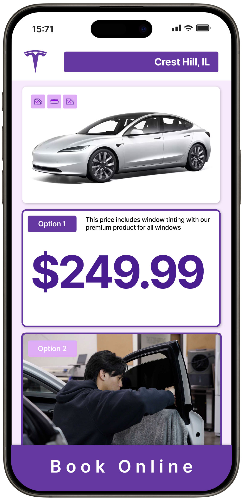 View Affordable Tesla Window Tinting Prices in Crest Hill, Illinois