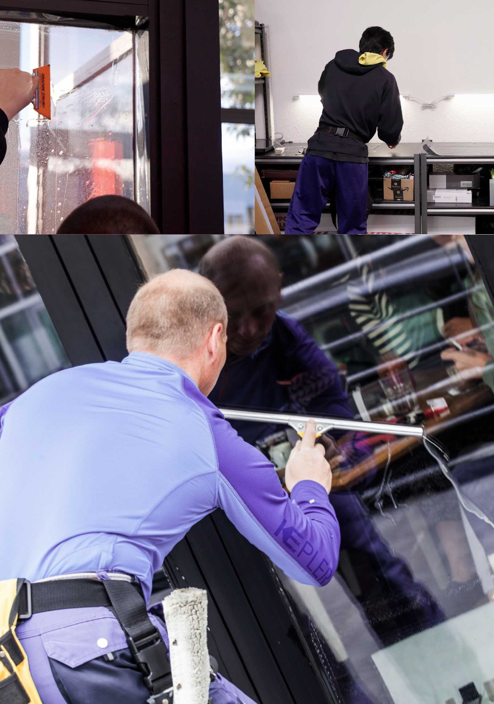 Kepler Skilled Applying Anti-Graffiti Window Film to a Centerville Shop Front