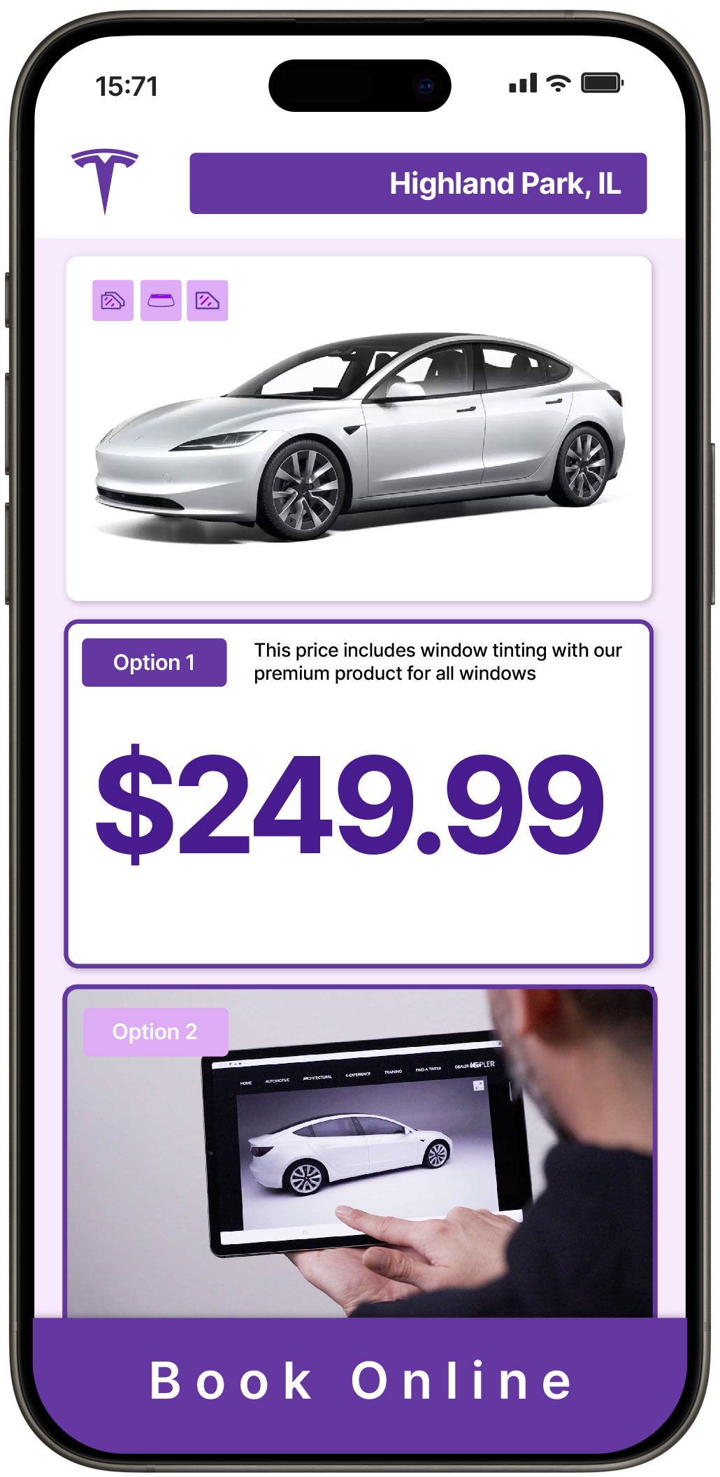 View Affordable Tesla Window Tinting Rates in Highland Park, Illinois