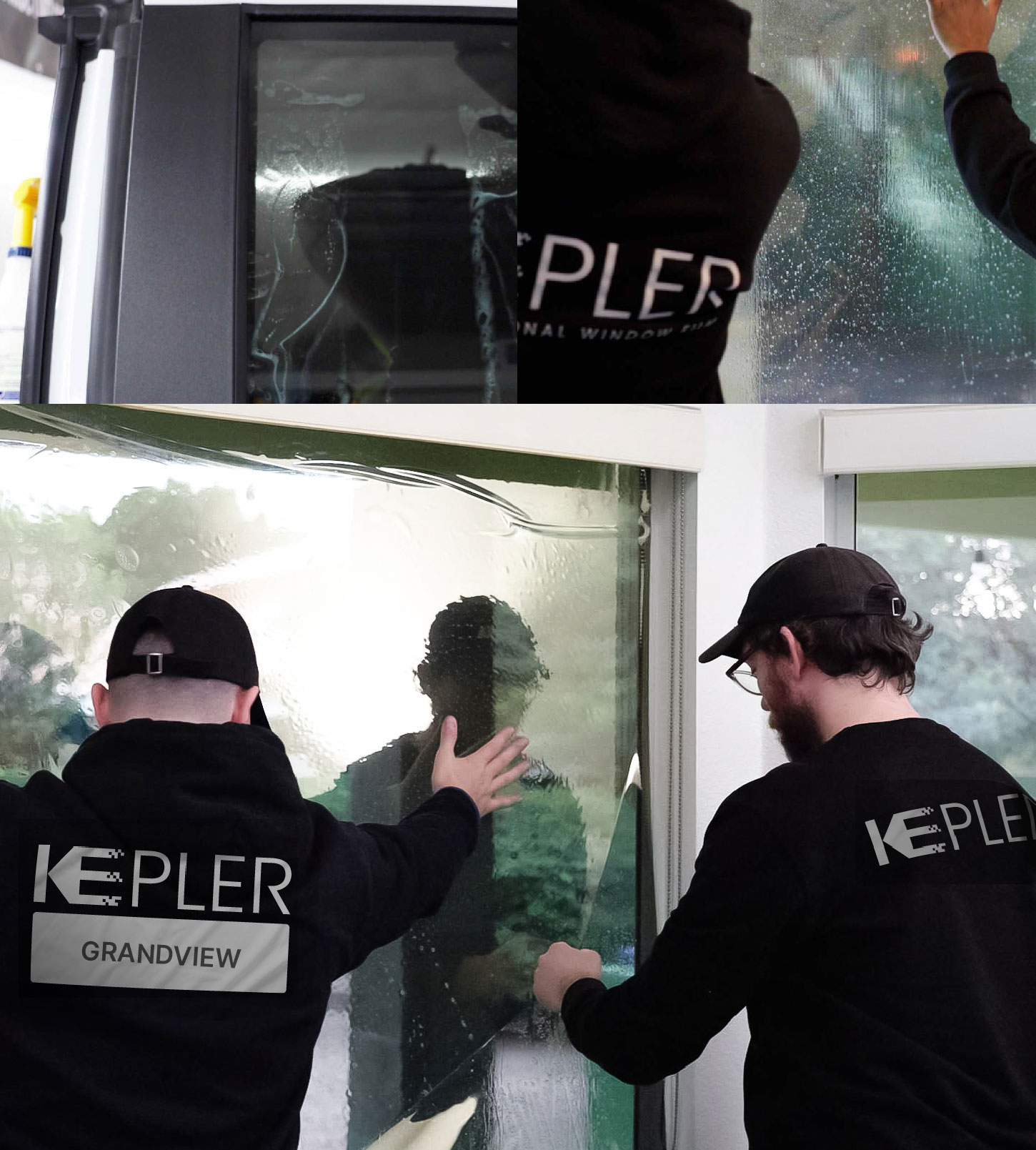 Expert Technician Applying High-tech Window Tint to Home in Grandview