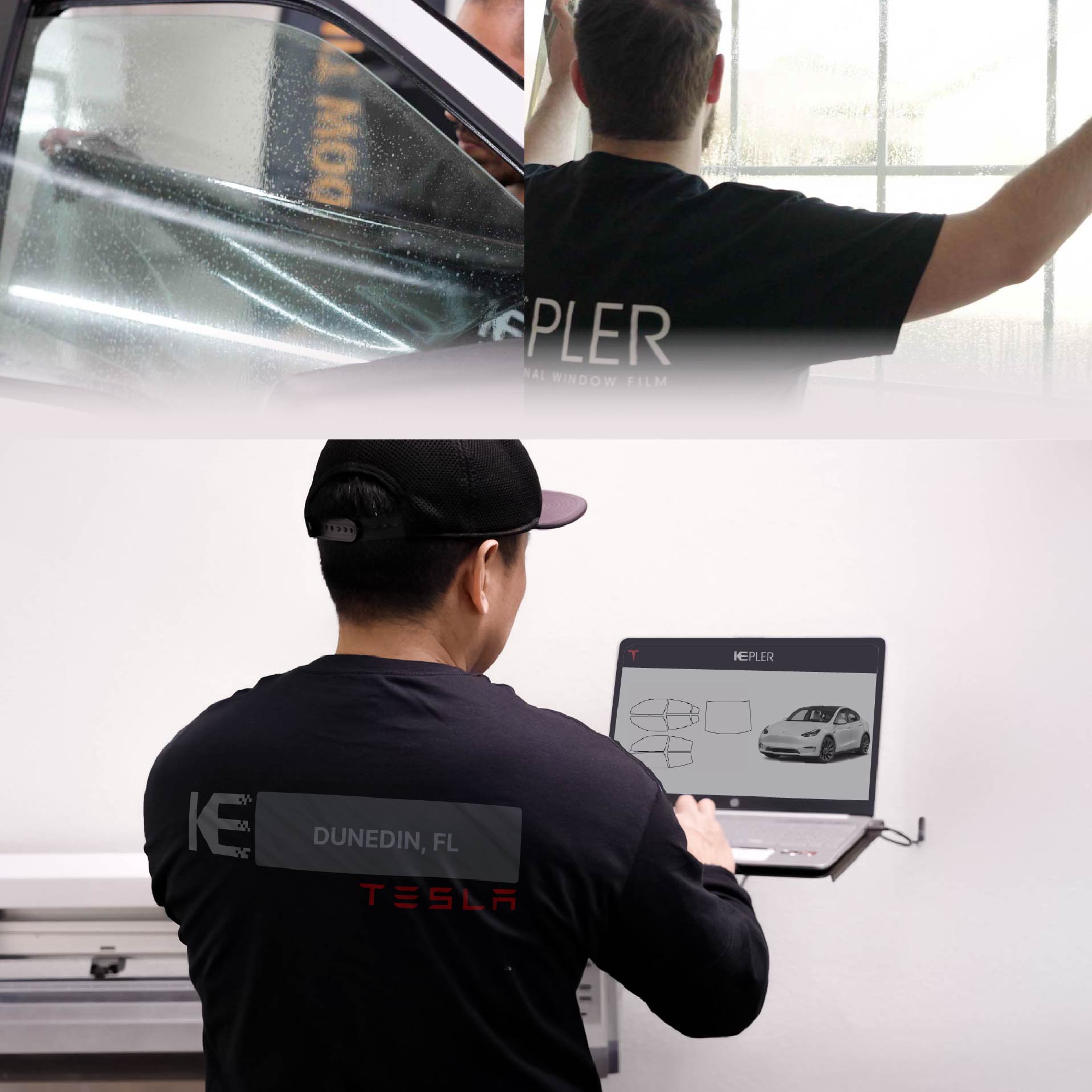 Kepler Technician Installing High-tech Window Tint to Tesla in Dunedin