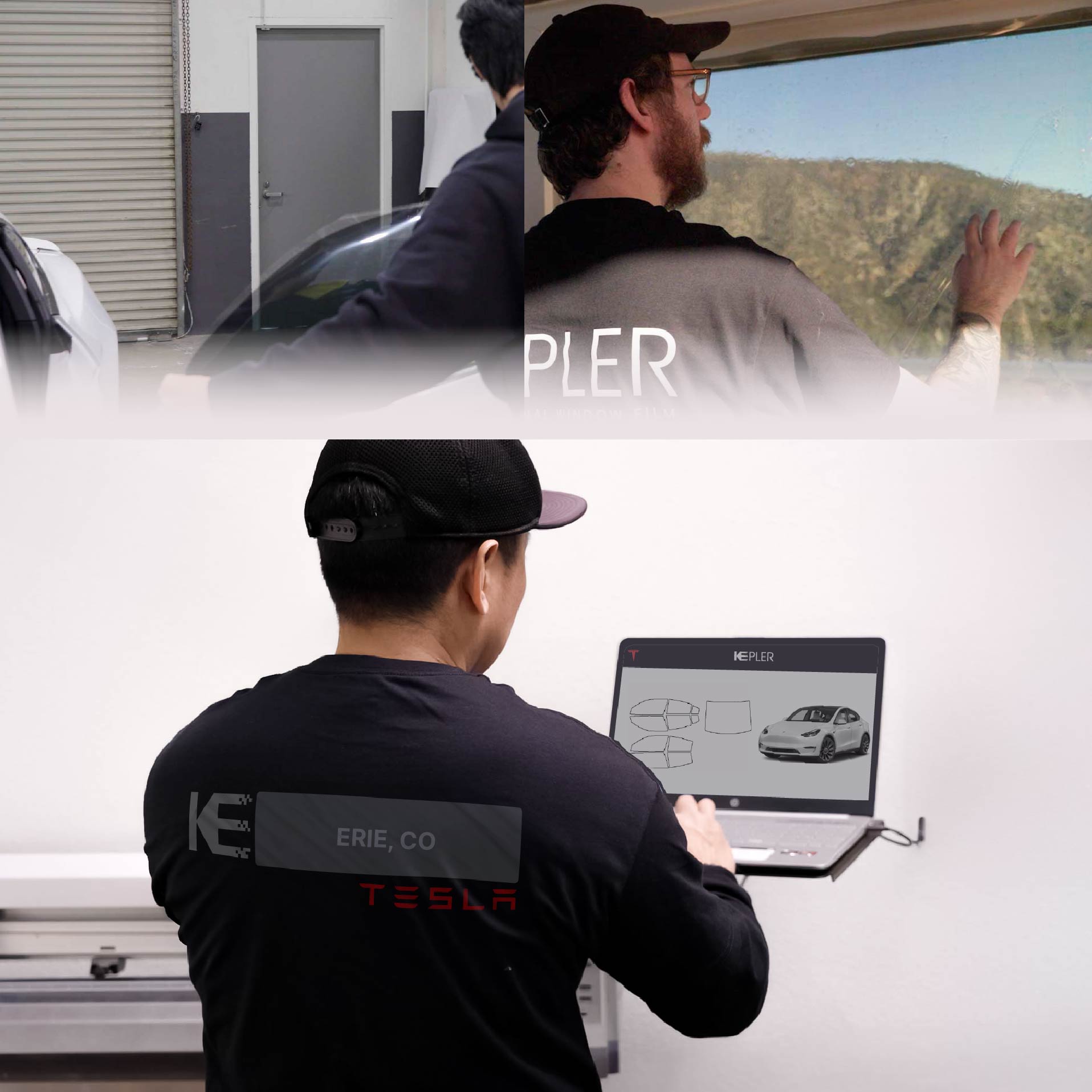 Kepler Technician Installing High-tech Window Tint to Tesla in Erie